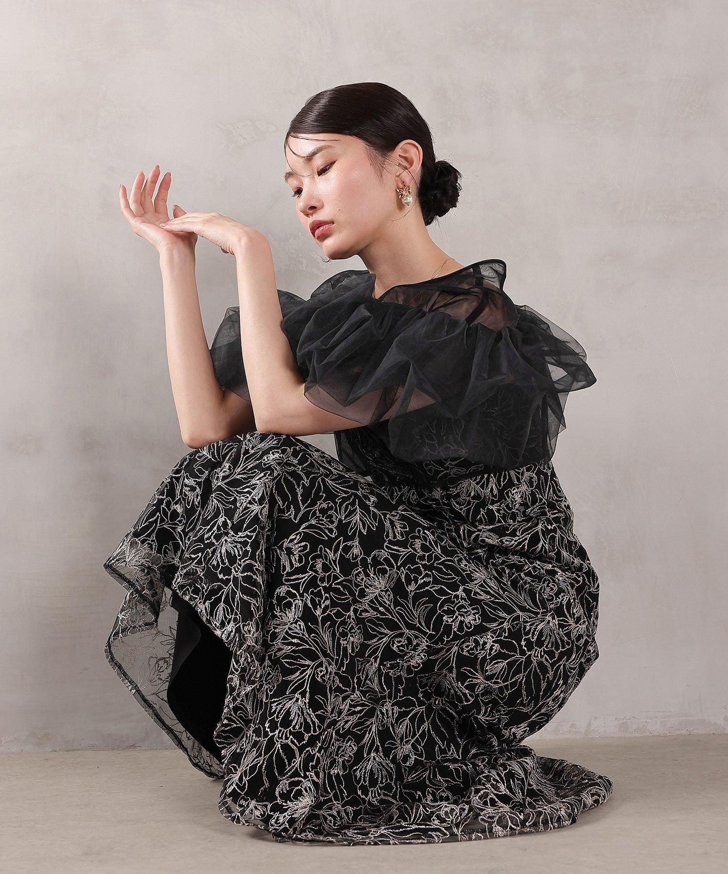 ボリュームボレロ花柄ワンピースドレス 2点セットワンピースドレス