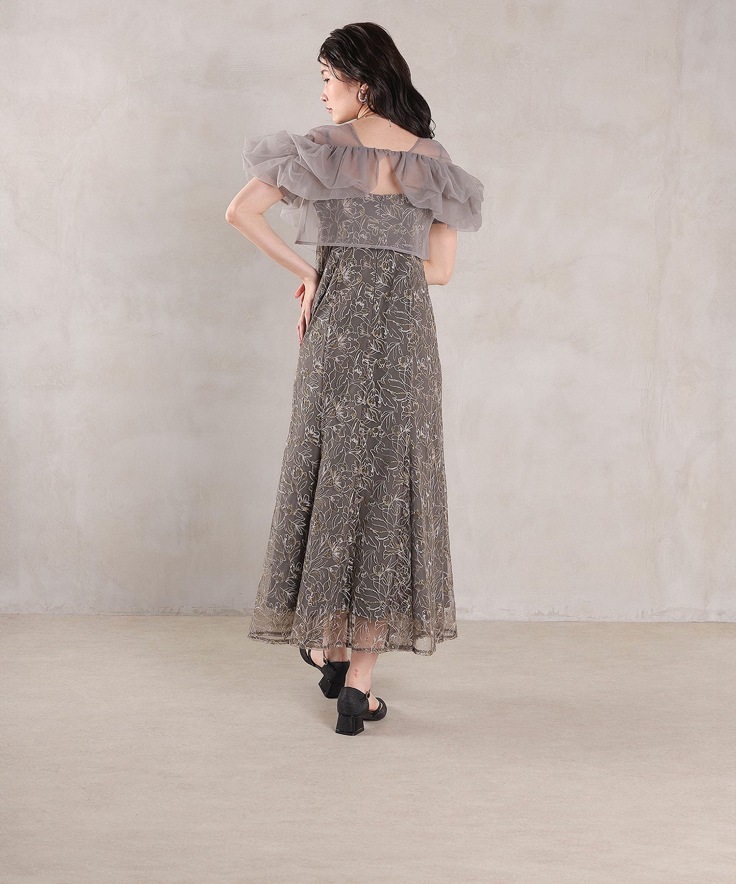 ボリュームボレロ花柄ワンピースドレス 2点セットワンピースドレス