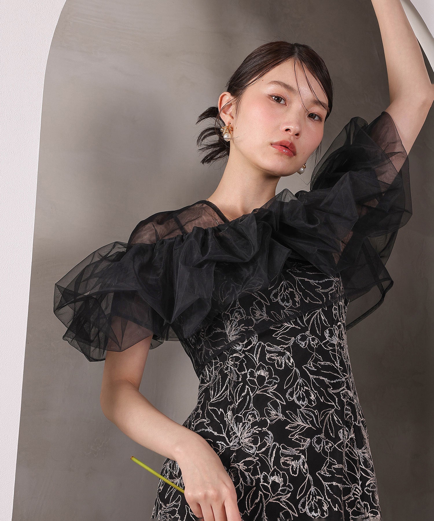 ボリュームボレロ花柄ワンピースドレス 2点セットワンピースドレス