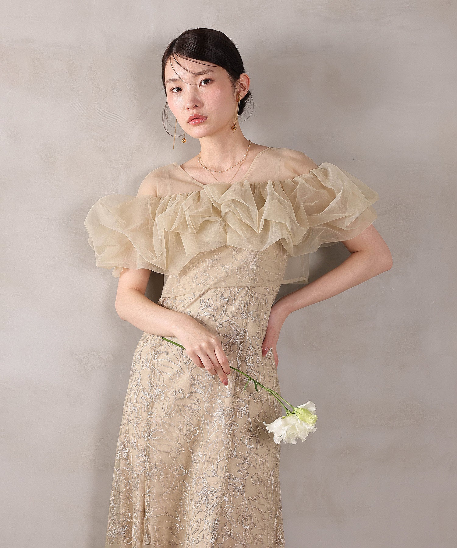 ボリュームボレロ花柄ワンピースドレス 2点セットワンピースドレス