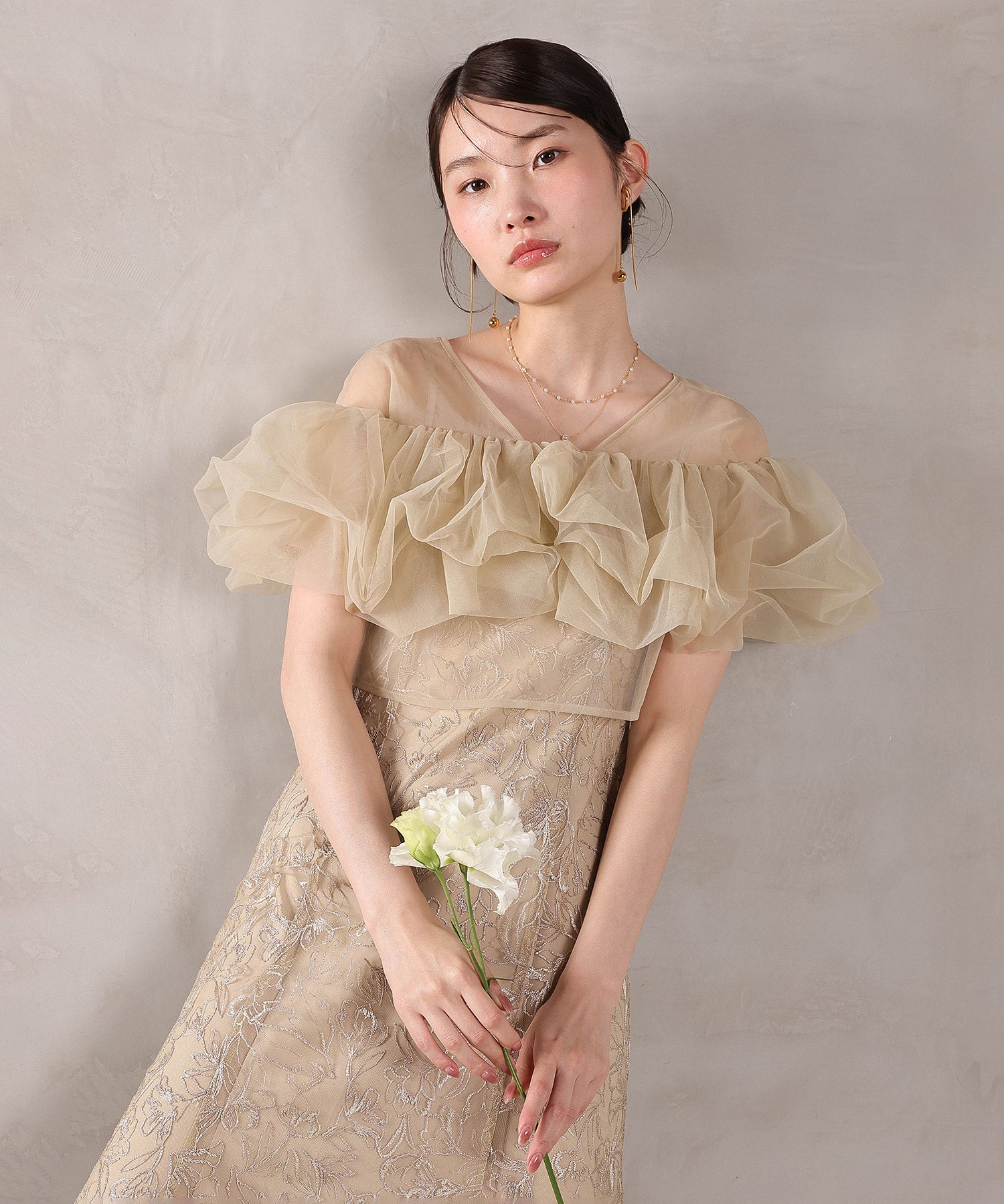 ボリュームボレロ花柄ワンピースドレス 2点セットワンピースドレス