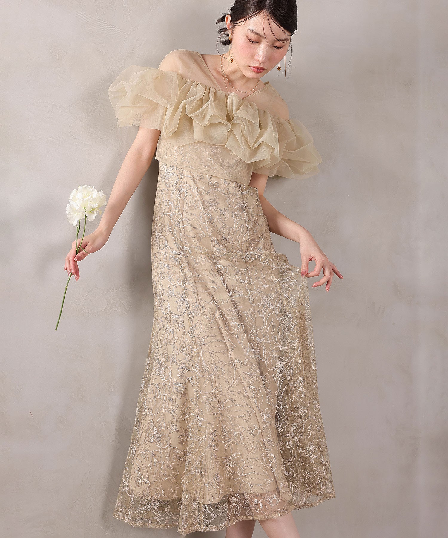 ボリュームボレロ花柄ワンピースドレス 2点セットワンピースドレス