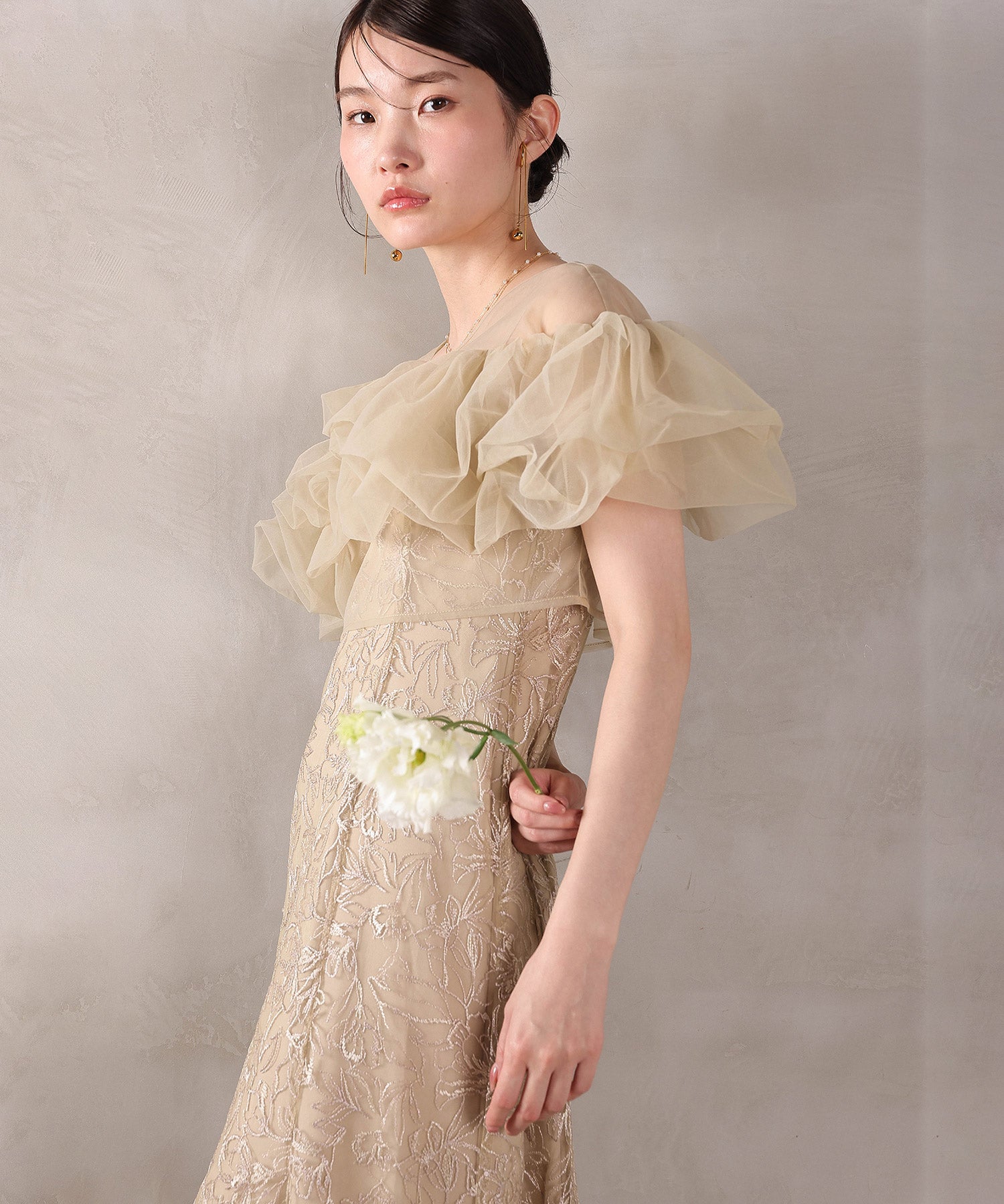 ボリュームボレロ花柄ワンピースドレス 2点セットワンピースドレス