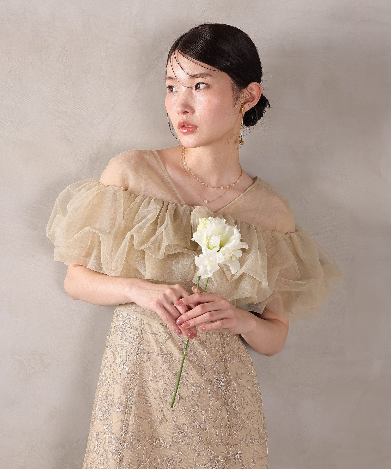 ボリュームボレロ花柄ワンピースドレス 2点セットワンピースドレス