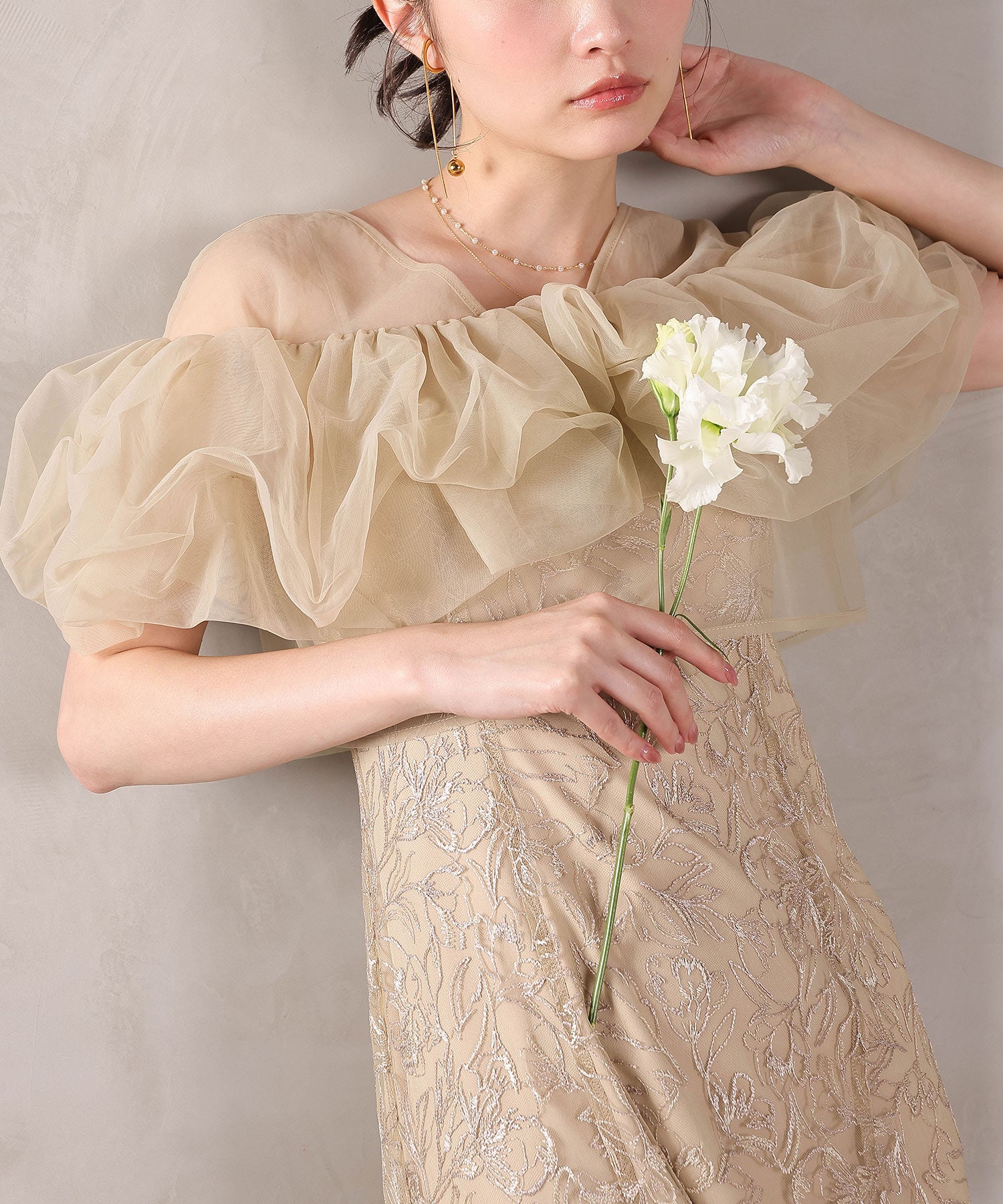 ボリュームボレロ花柄ワンピースドレス 2点セットワンピースドレス