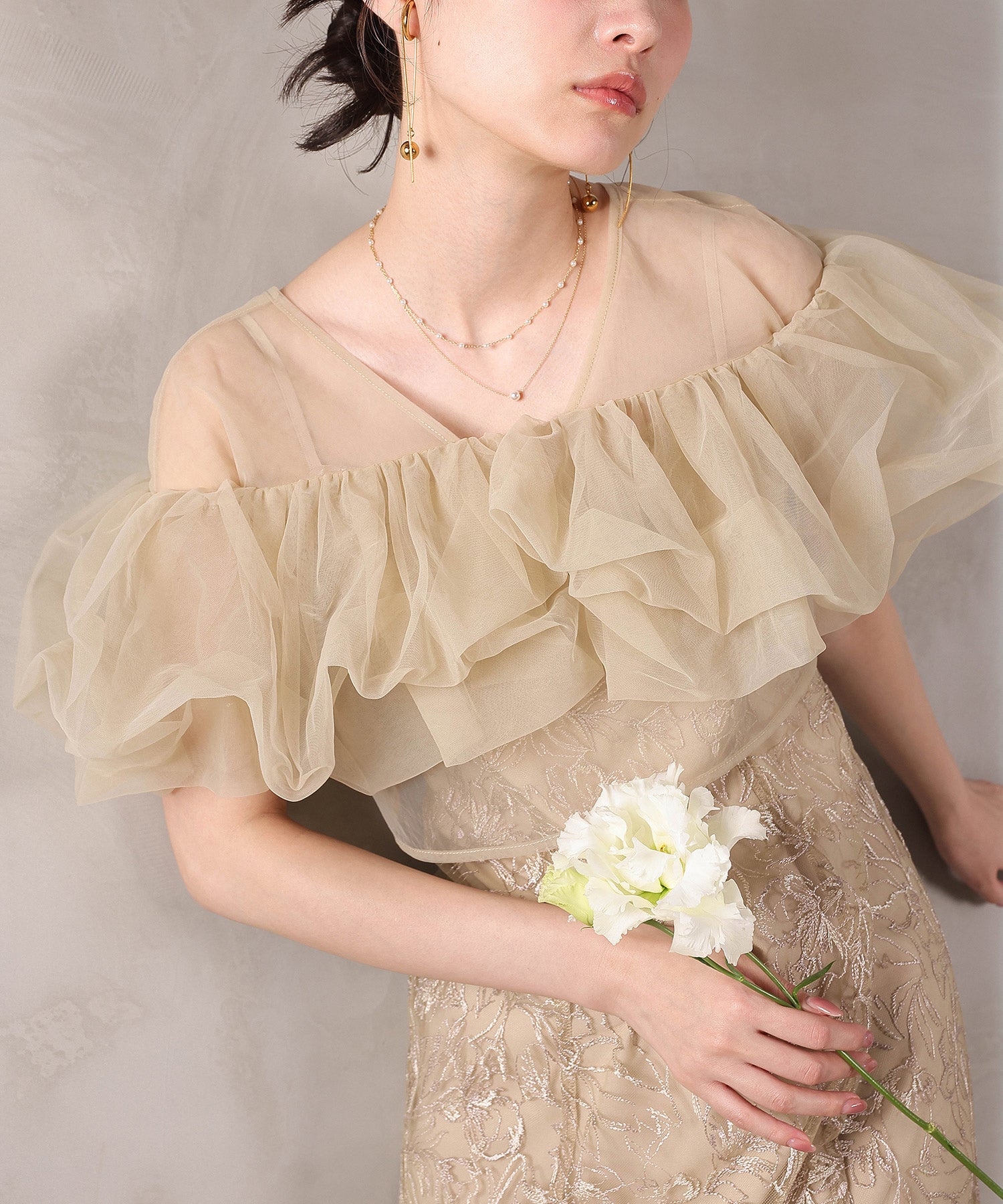 ボリュームボレロ花柄ワンピースドレス 2点セットワンピースドレス