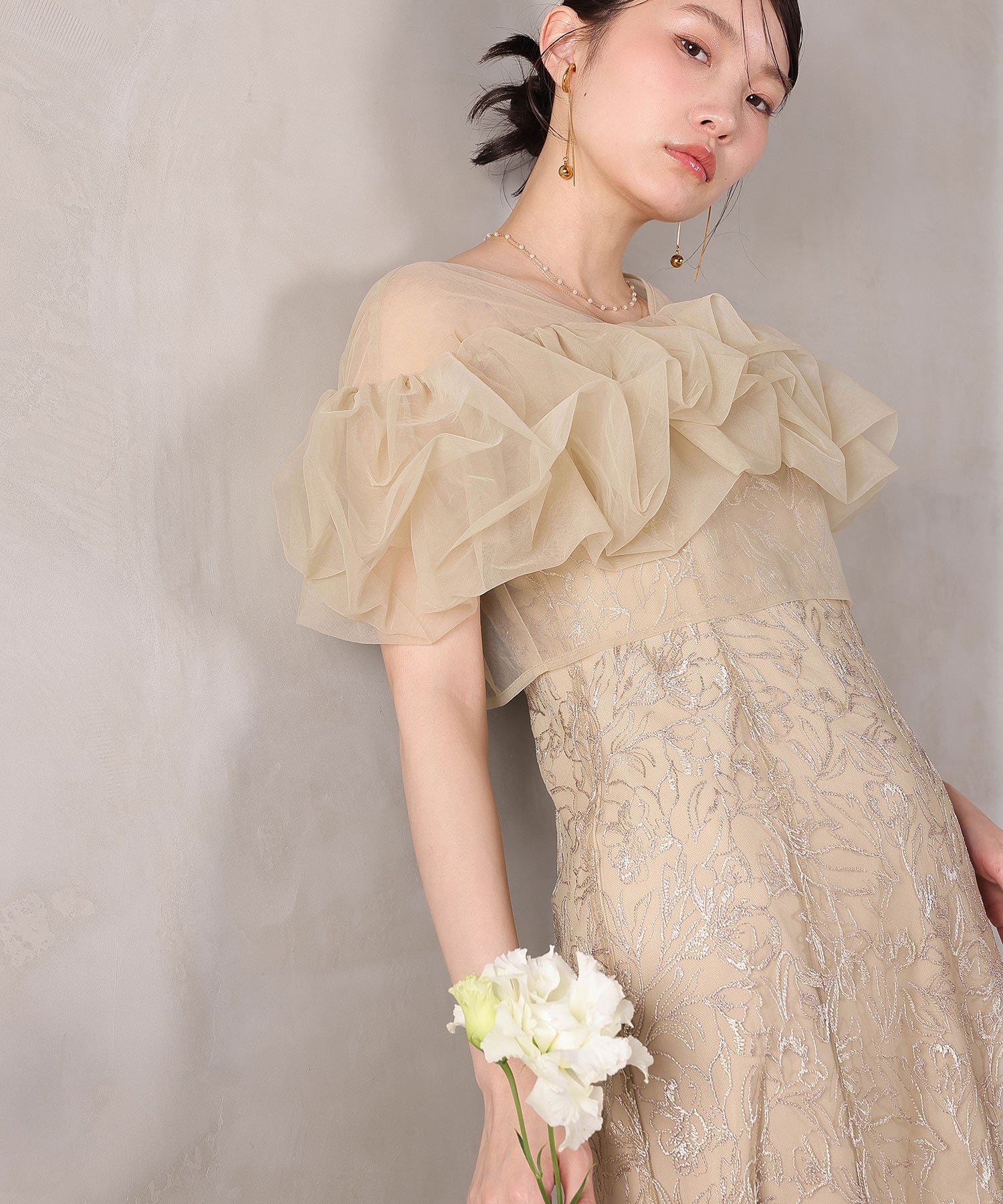 ボリュームボレロ花柄ワンピースドレス 2点セットワンピースドレス