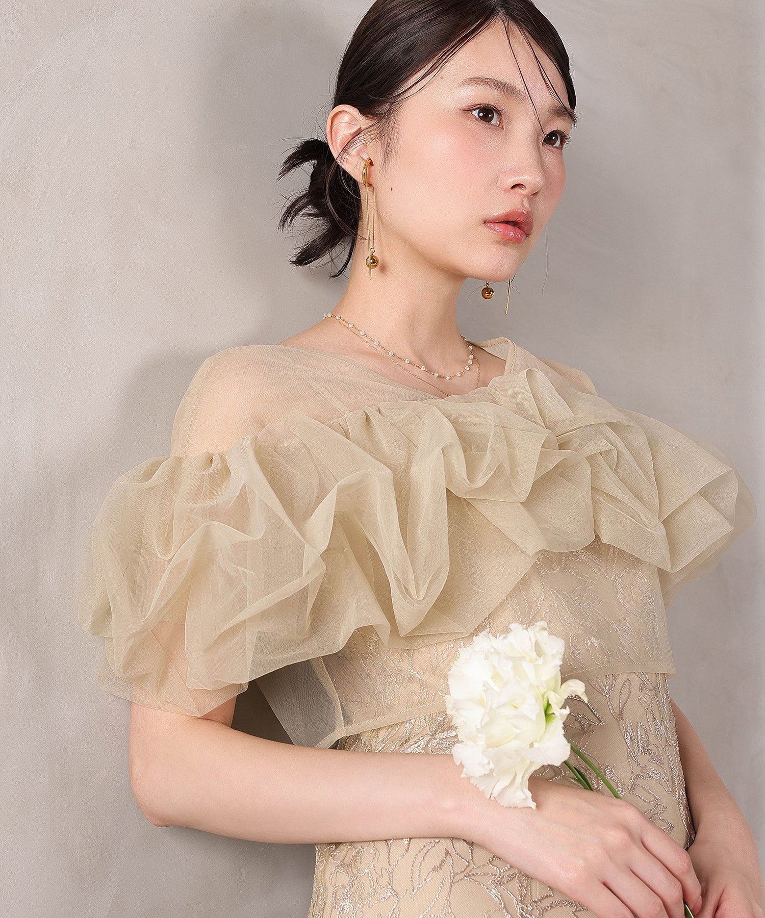 ボリュームボレロ花柄ワンピースドレス 2点セットワンピースドレス