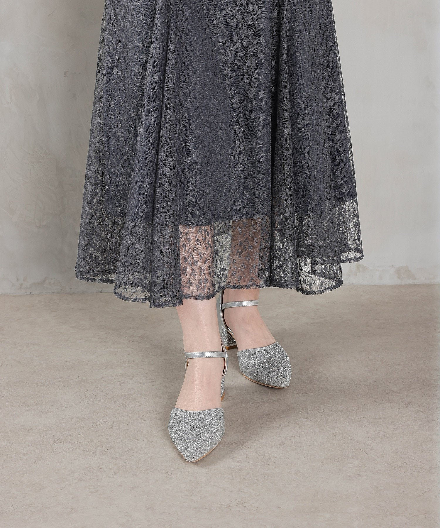 モチーフレース チュールバルーンスリーブ マーメイドライン ドレス パーティー