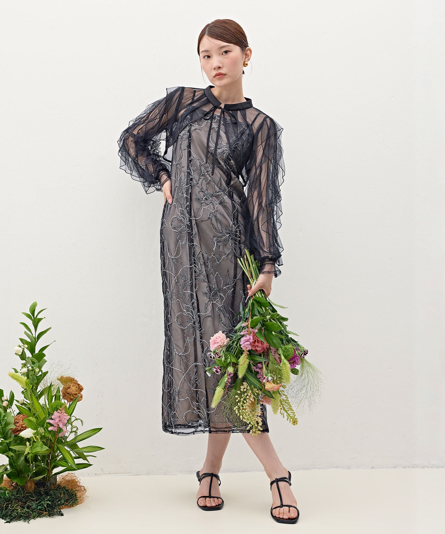 刺繍レースボリュームIラインドレスセットアップ