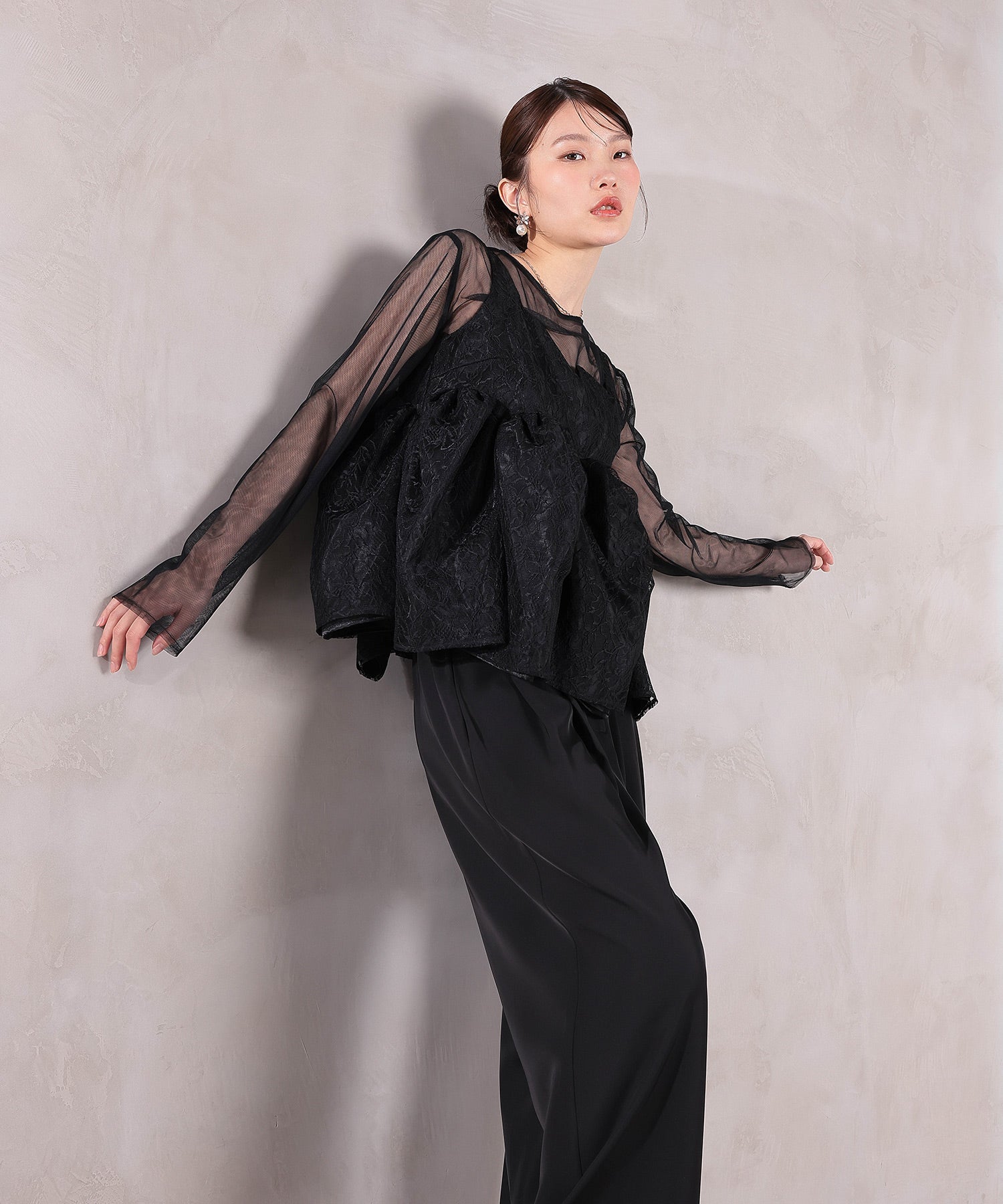 シアートップスペプラムオーバーレース3点セットパンツドレス パーティー ドレス 式 お呼ばれ オケージョン