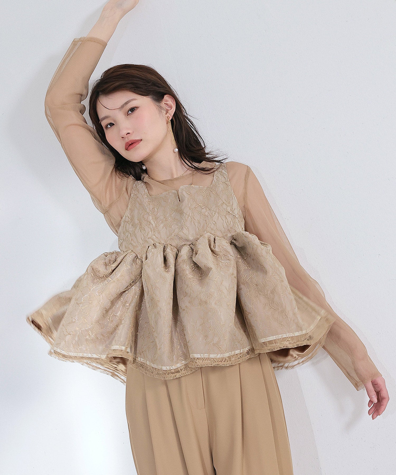 シアートップスペプラムオーバーレース3点セットパンツドレス パーティー ドレス 式 お呼ばれ オケージョン