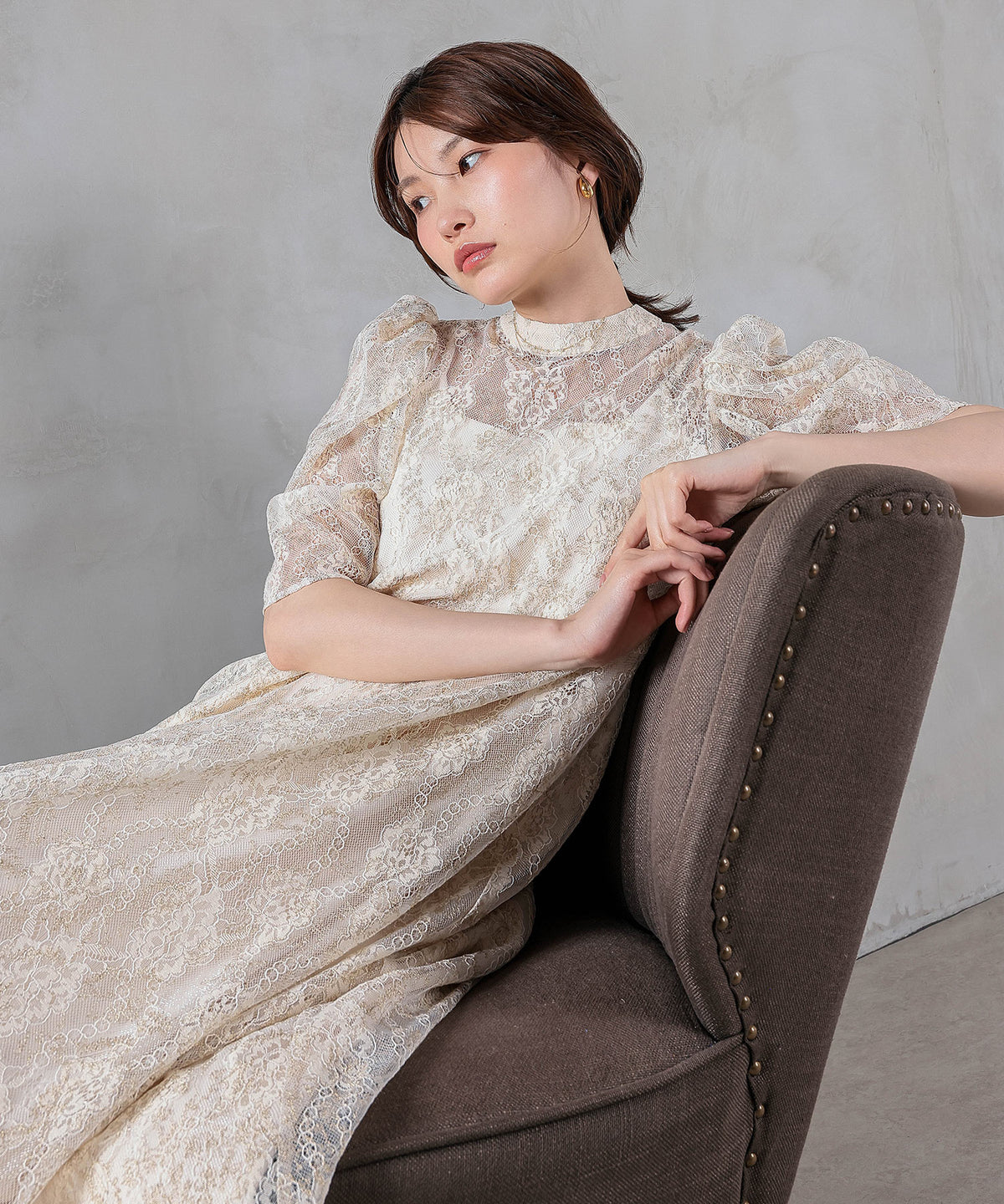 刺繍レースAラインワンピースドレス