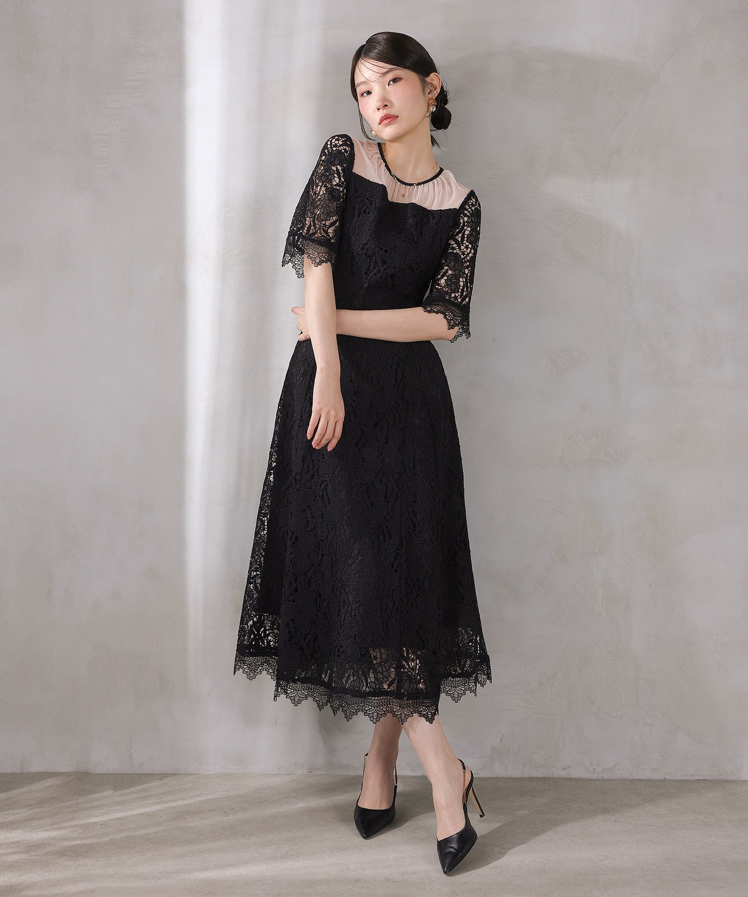 ケミカルレース Aラインワンピースドレス