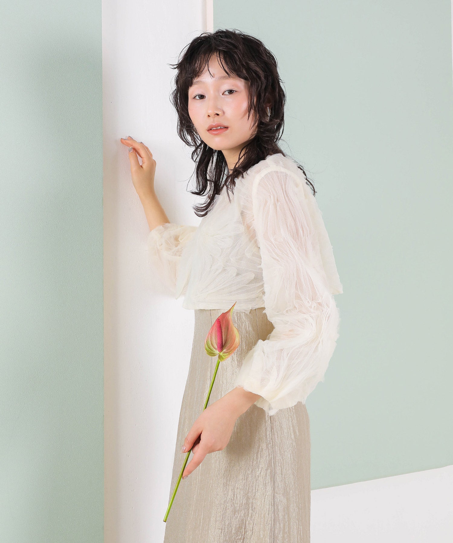 【kaene別注企画】チュールエンブロイダリーボレロ 光沢サテンAラインドレス 2点セット パーティー結婚式 お呼ばれ オケージョンドレス