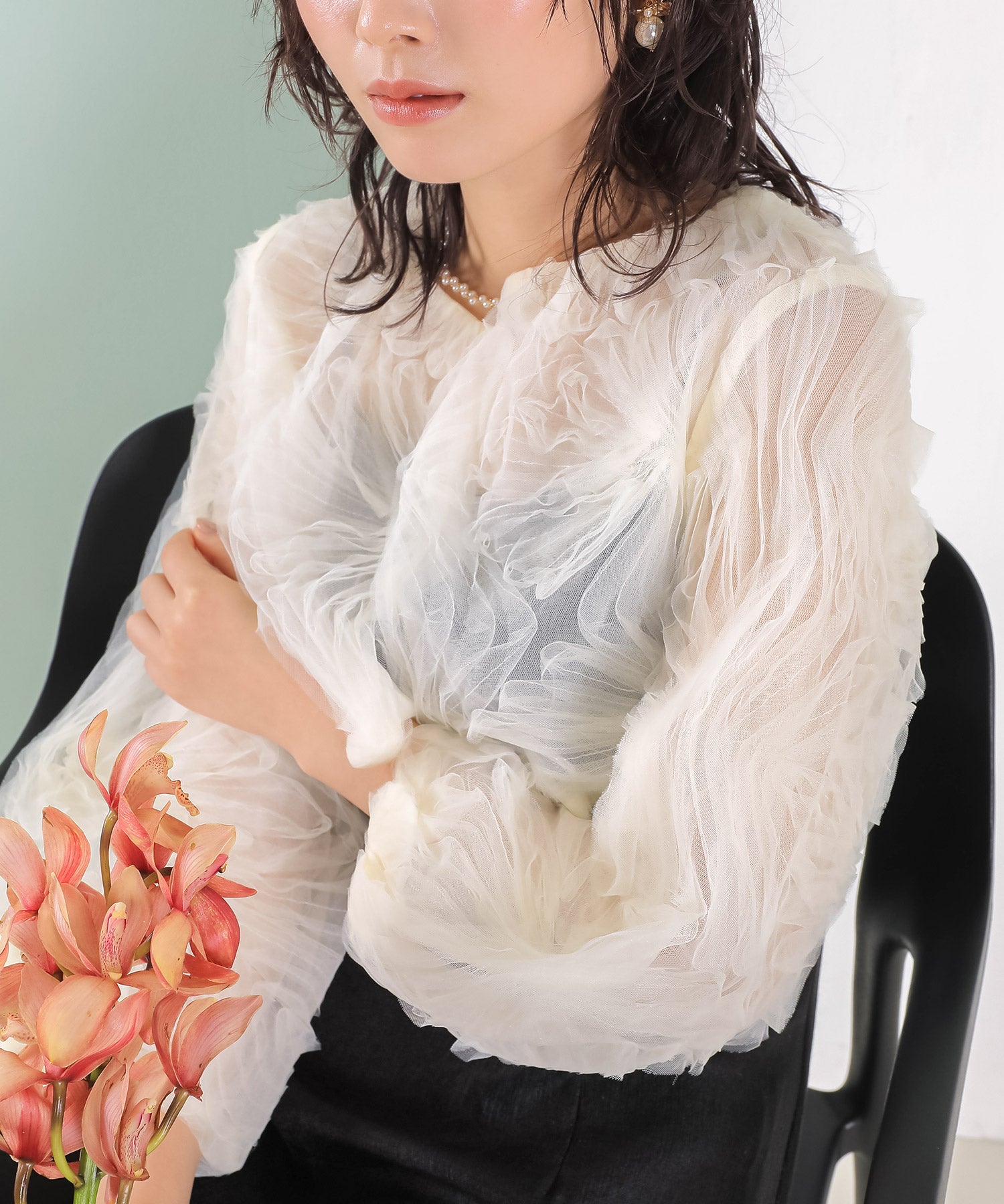 【kaene別注企画】チュールエンブロイダリーボレロ 光沢サテンAラインドレス 2点セット パーティー結婚式 お呼ばれ オケージョンドレス