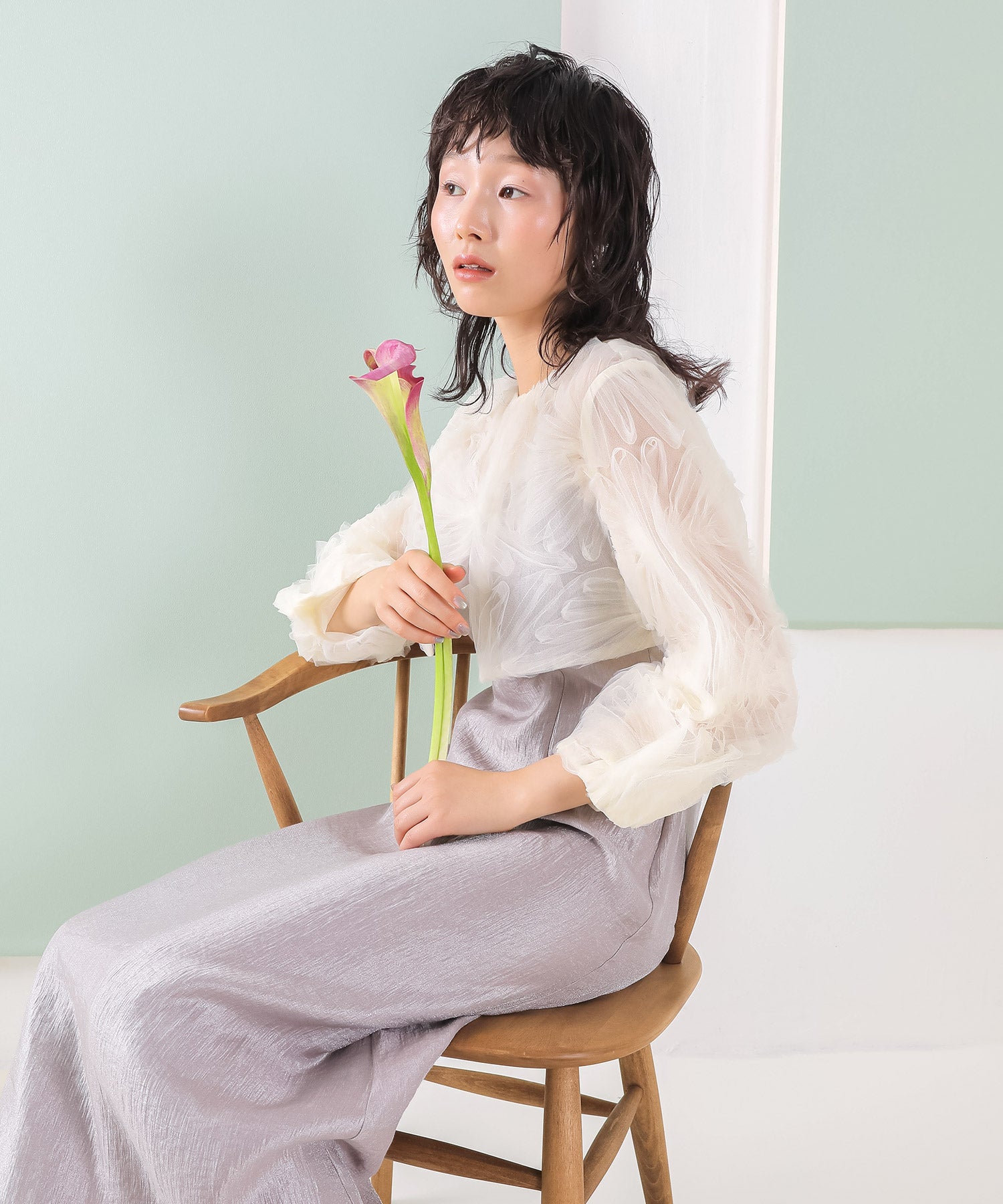 【kaene別注企画】チュールエンブロイダリーボレロ 光沢サテンAラインドレス 2点セット パーティー結婚式 お呼ばれ オケージョンドレス