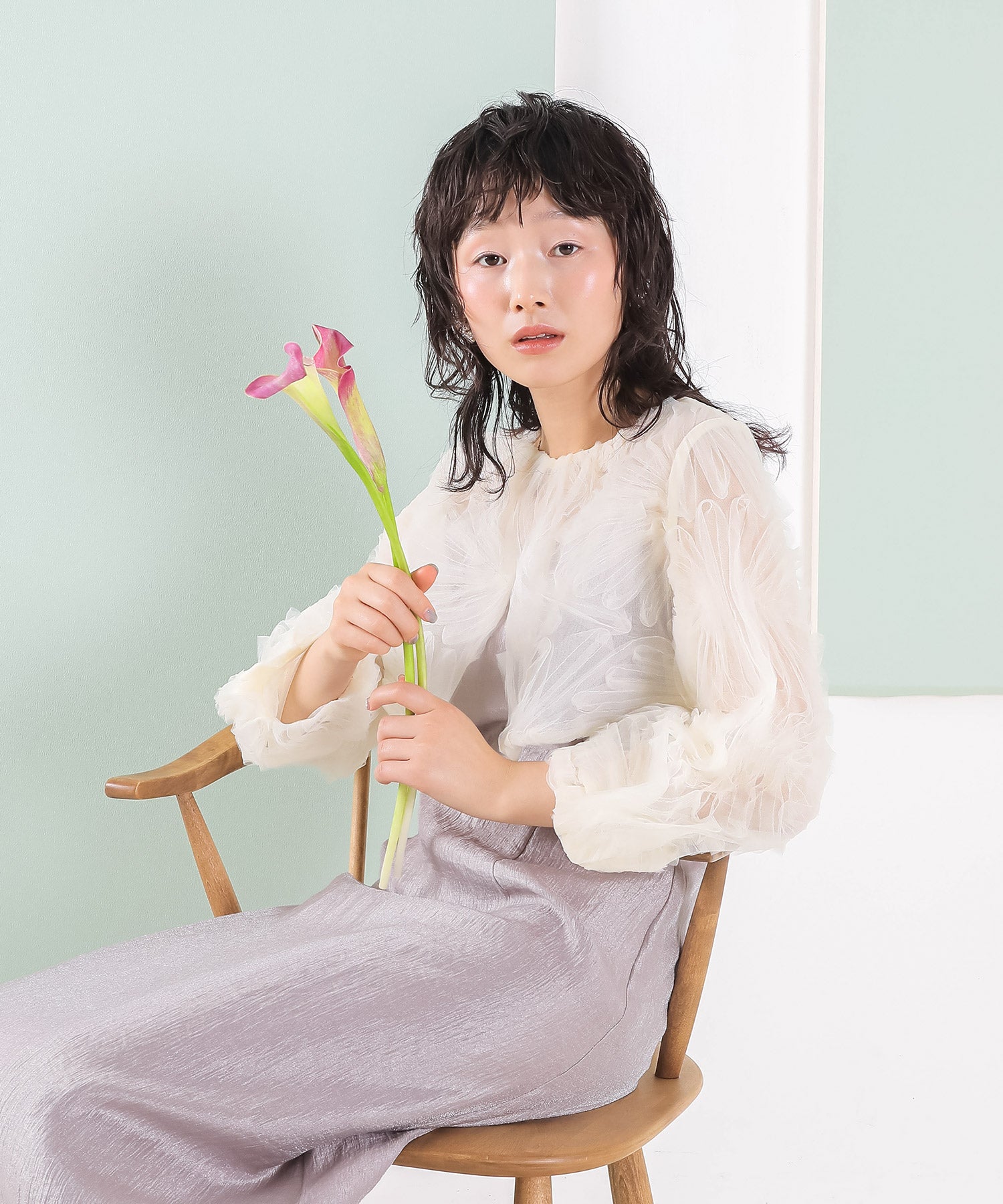 【kaene別注企画】チュールエンブロイダリーボレロ 光沢サテンAラインドレス 2点セット パーティー結婚式 お呼ばれ オケージョンドレス