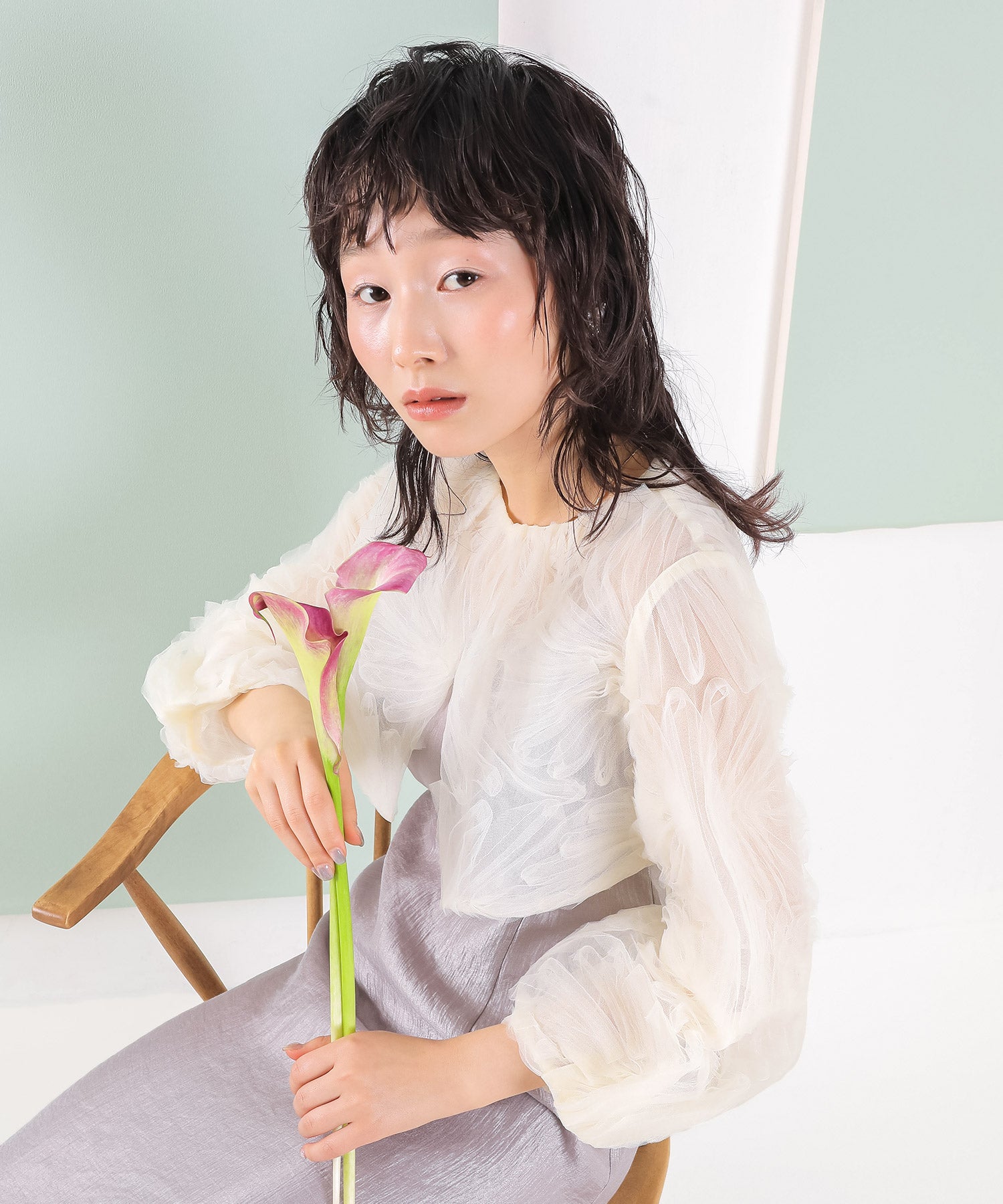 【kaene別注企画】チュールエンブロイダリーボレロ 光沢サテンAラインドレス 2点セット パーティー結婚式 お呼ばれ オケージョンドレス