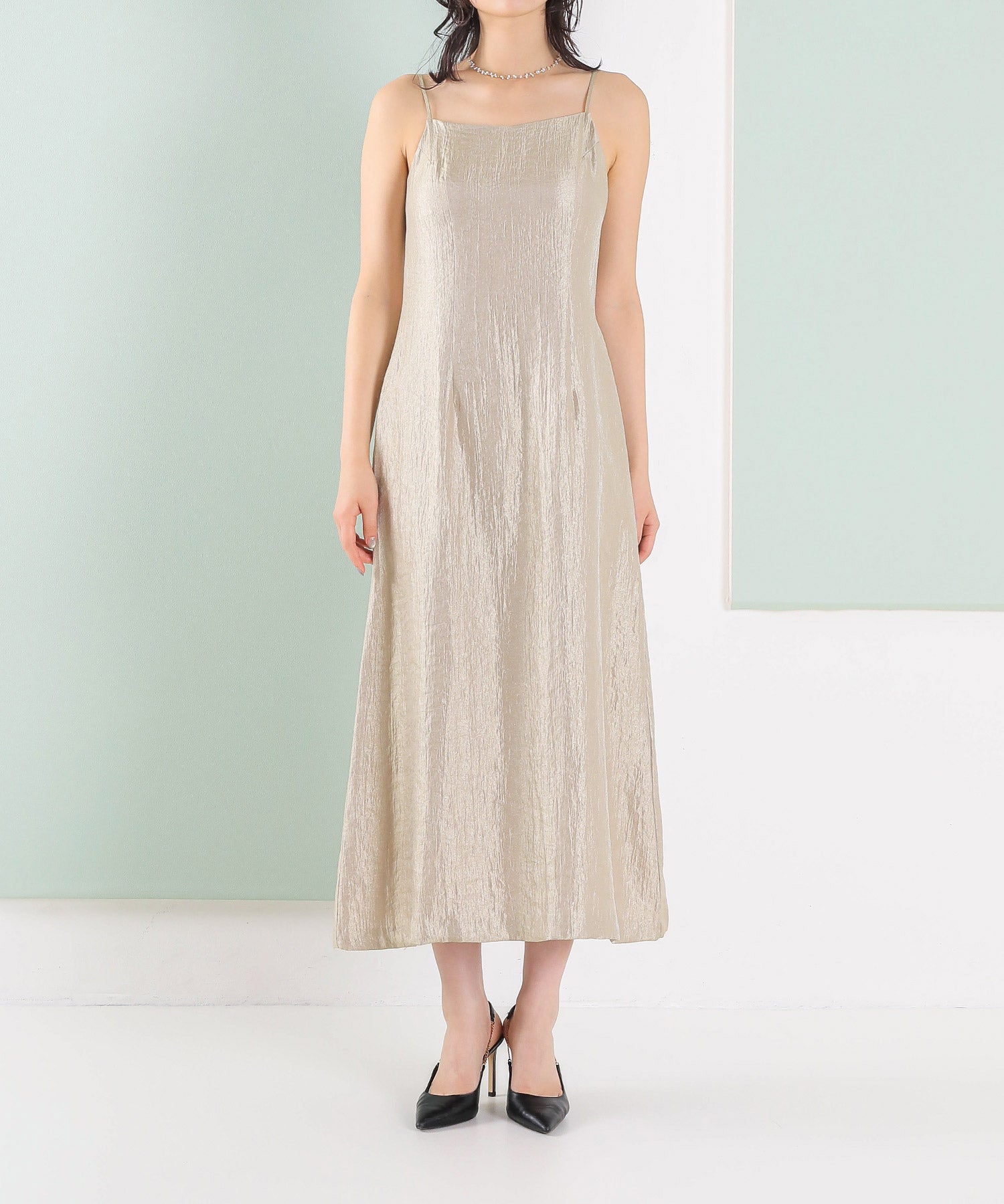 【kaene別注企画】チュールエンブロイダリーボレロ 光沢サテンAラインドレス 2点セット パーティー結婚式 お呼ばれ オケージョンドレス