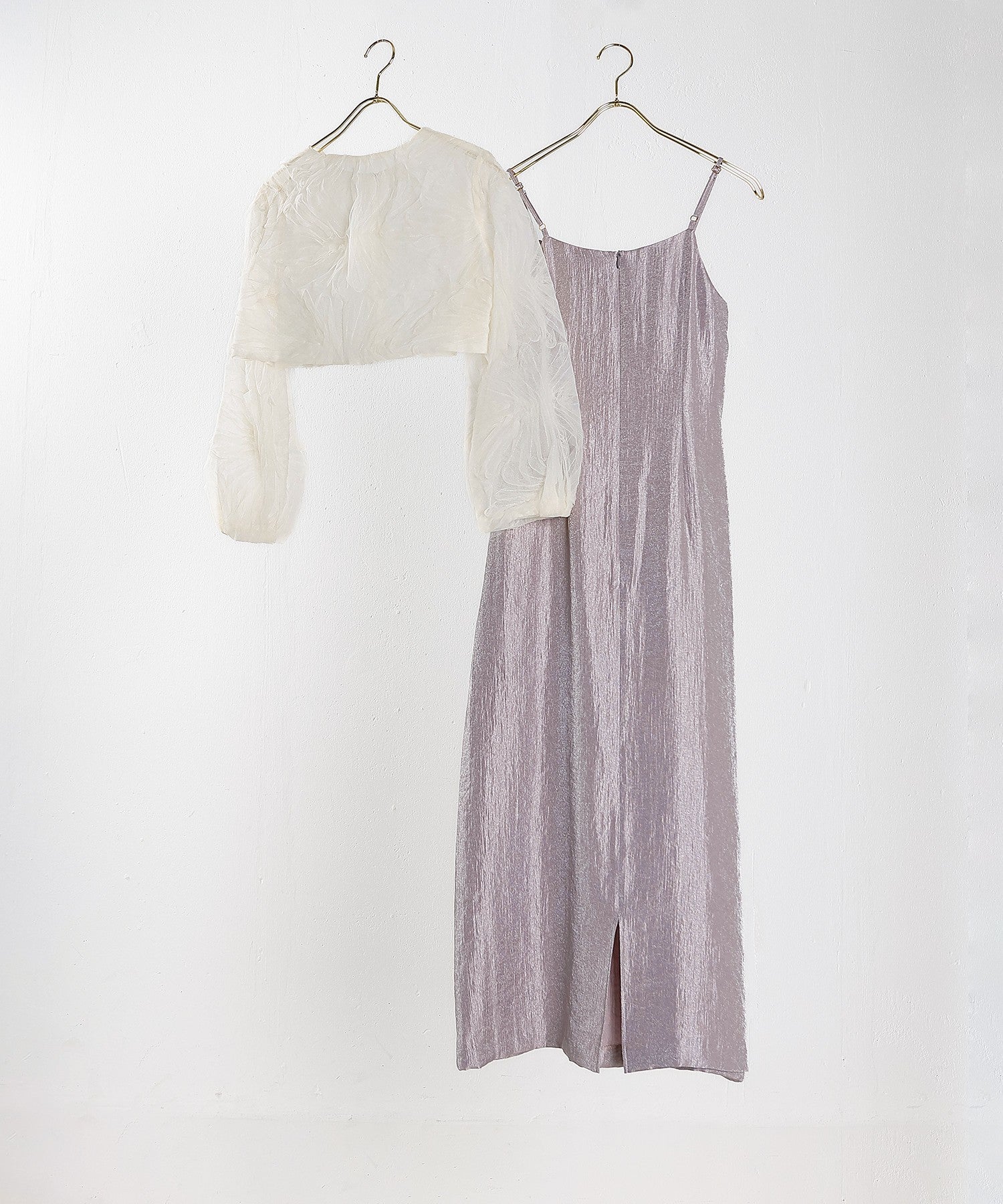 【kaene別注企画】チュールエンブロイダリーボレロ 光沢サテンAラインドレス 2点セット パーティー結婚式 お呼ばれ オケージョンドレス