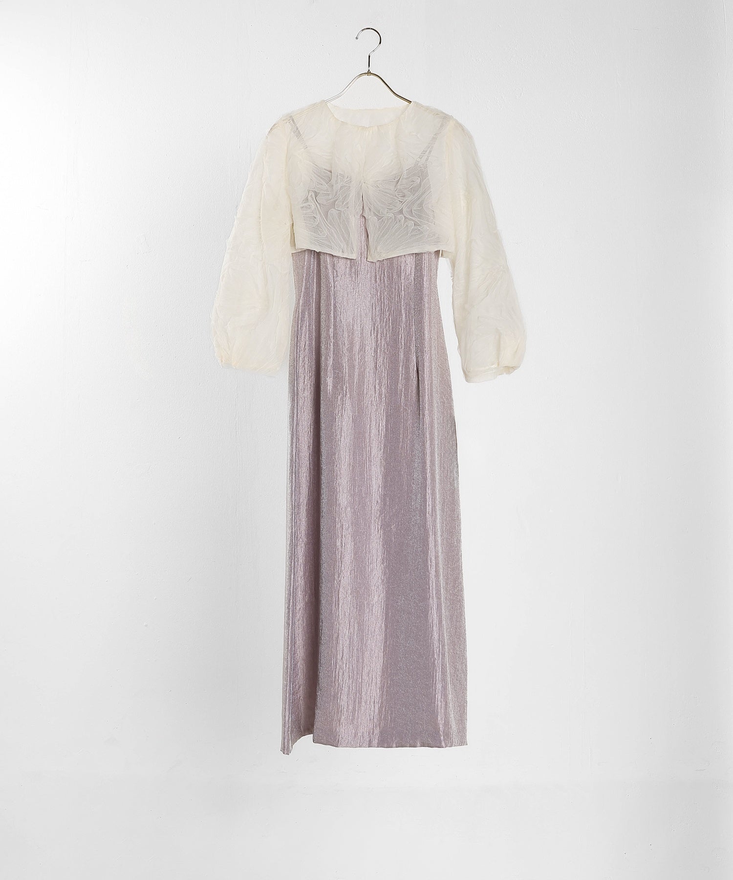 【kaene別注企画】チュールエンブロイダリーボレロ 光沢サテンAラインドレス 2点セット パーティー結婚式 お呼ばれ オケージョンドレス