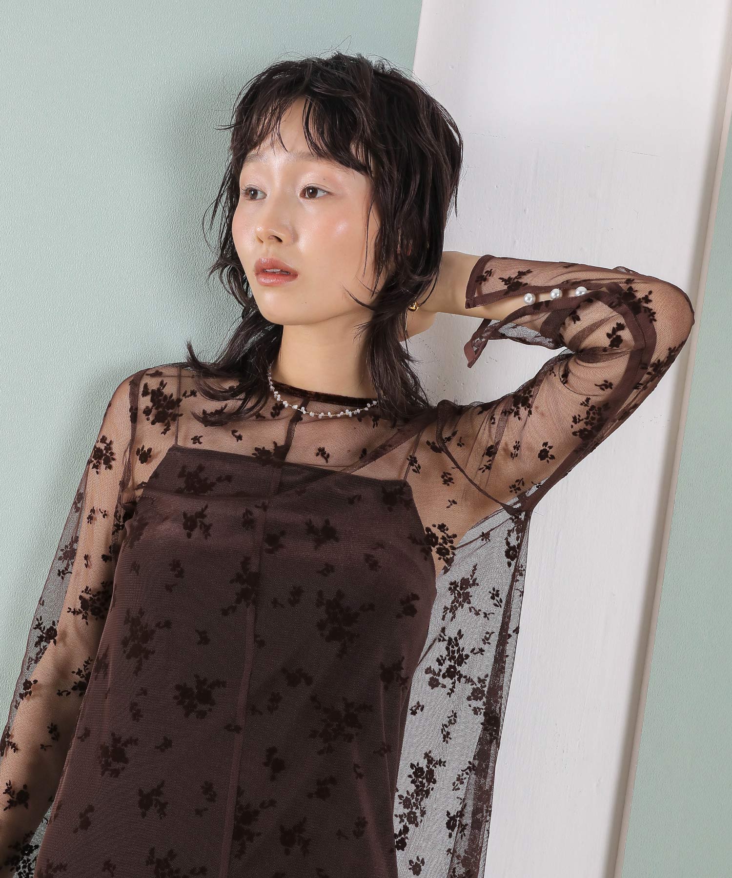 【kaene 別注カラー】フロッキーベロアチュールレース 2way Iラインワンピース ドレス