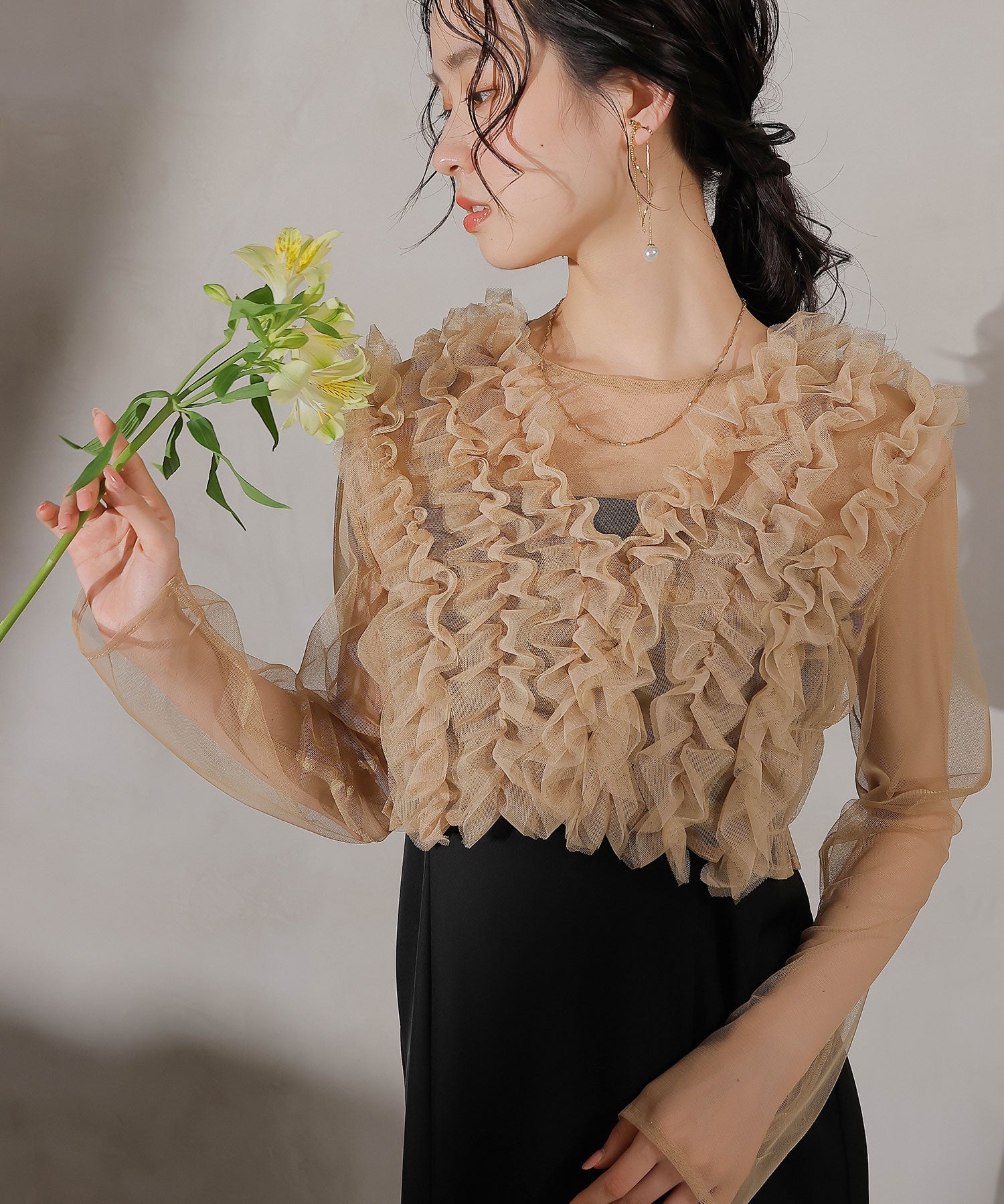 チュール フリル ベスト シアー トップス ワンピース 3点セット