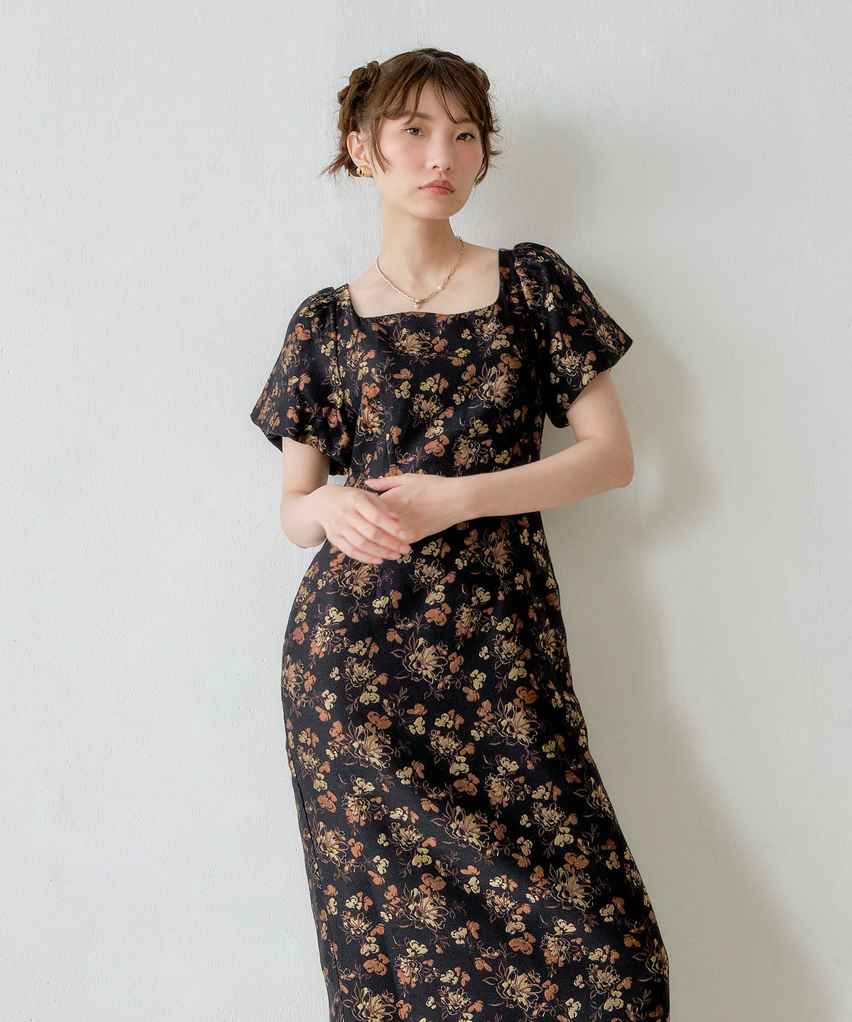 シルクジャガード花柄ドレス