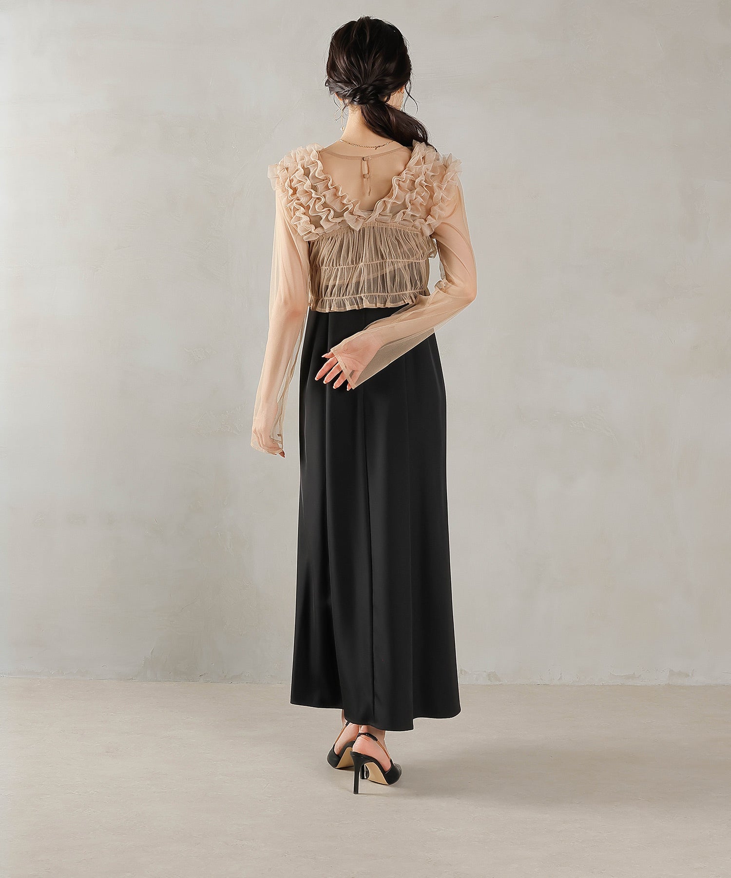 チュール フリル ベスト シアー トップス ワンピース 3点セット