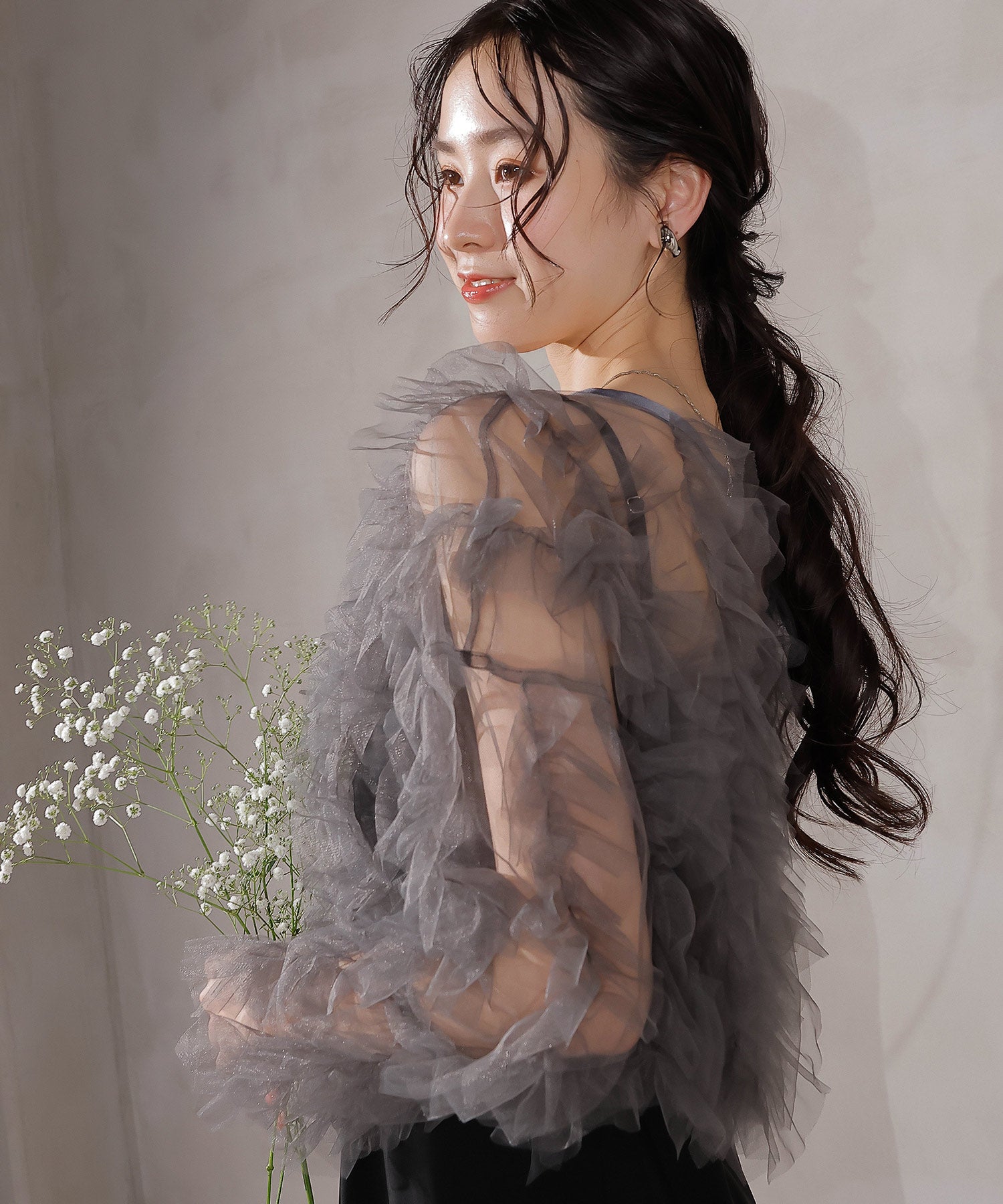 チュールフリル ギャザー ボレロ トップス