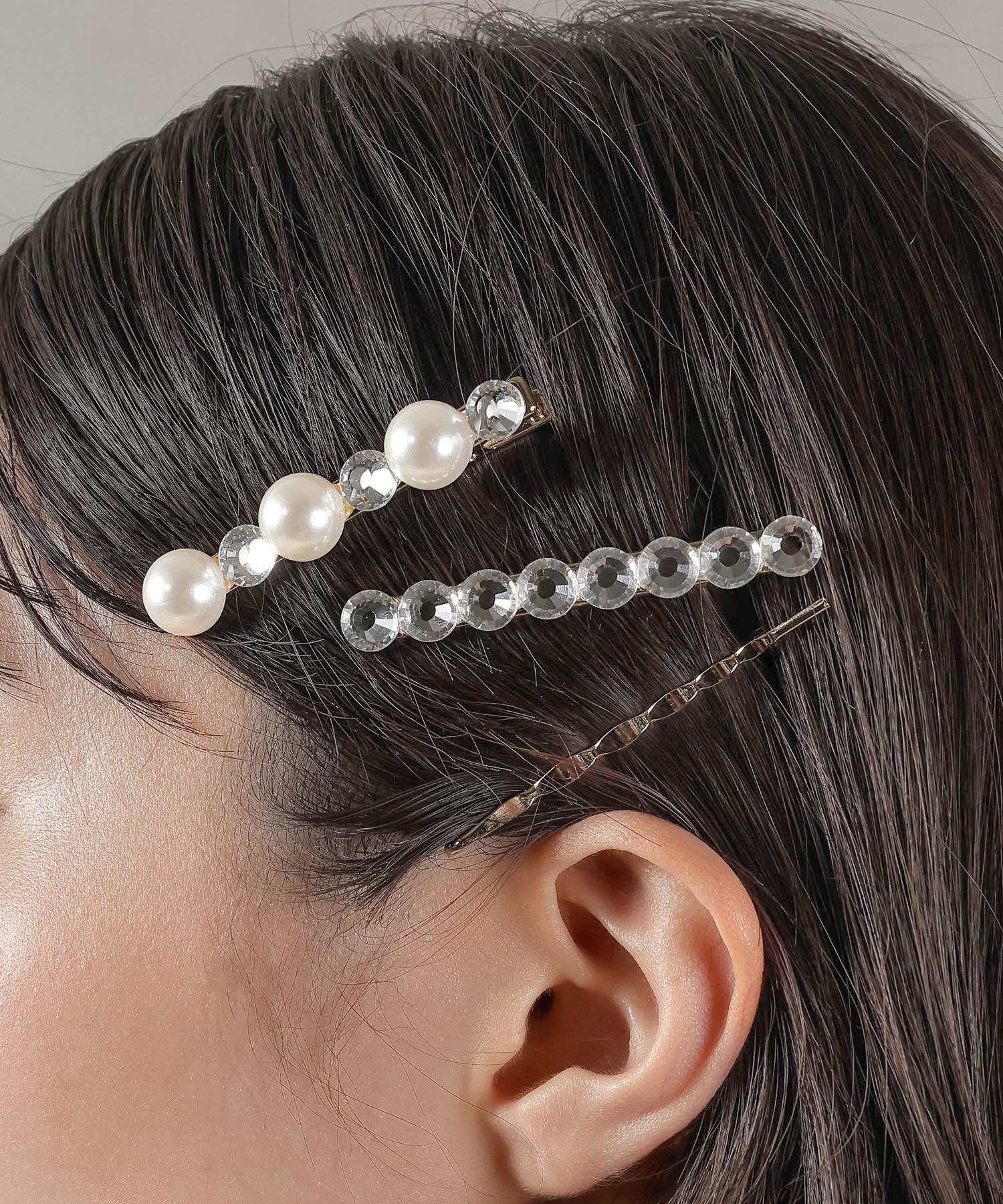 3点セット ビジュー パール キラキラ ヘアピン ヘアクリップ セット
