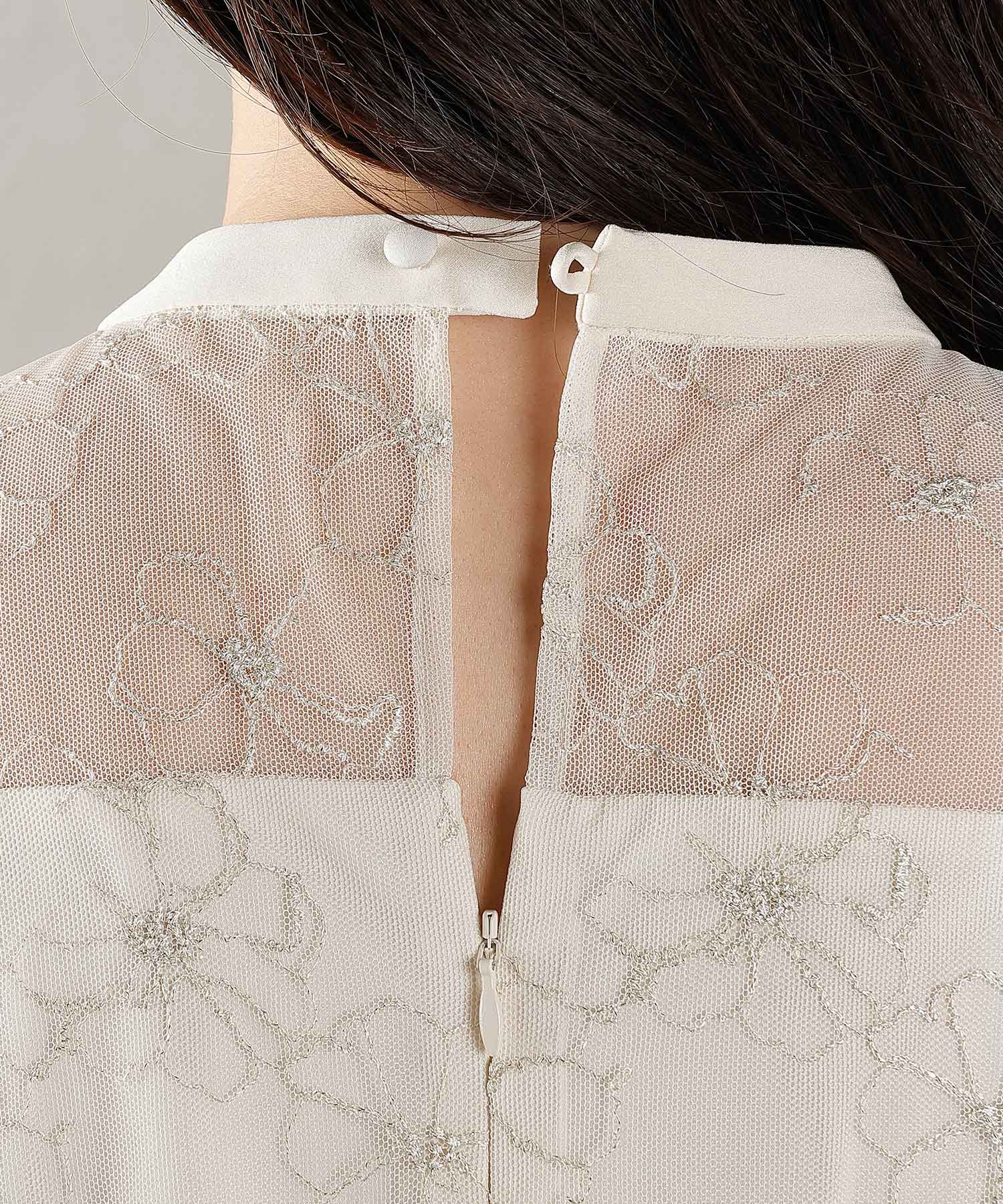 ラッフルスリーブ 刺繍レース ワンピース ドレス