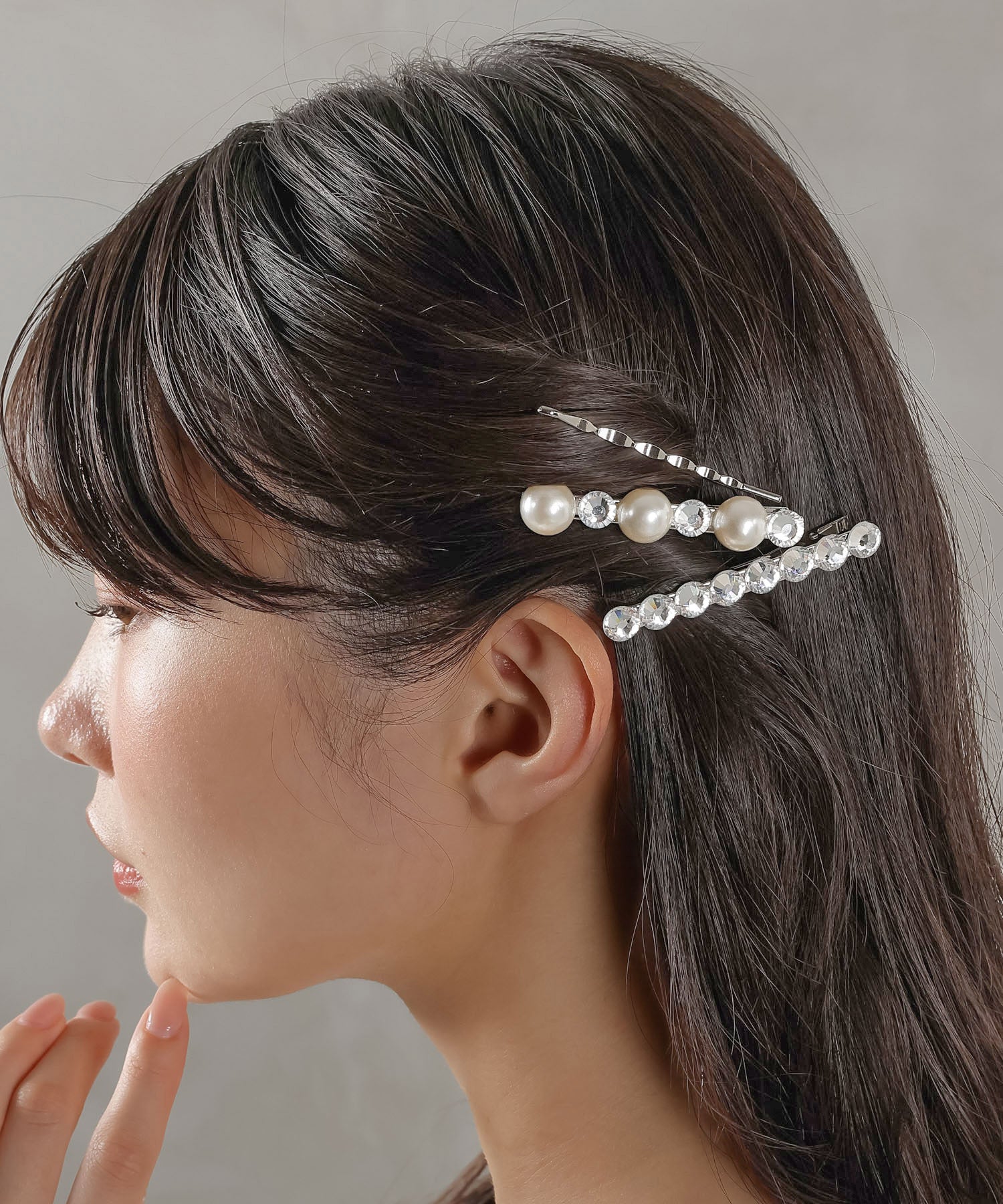 3点セット ビジュー パール キラキラ ヘアピン ヘアクリップ セット