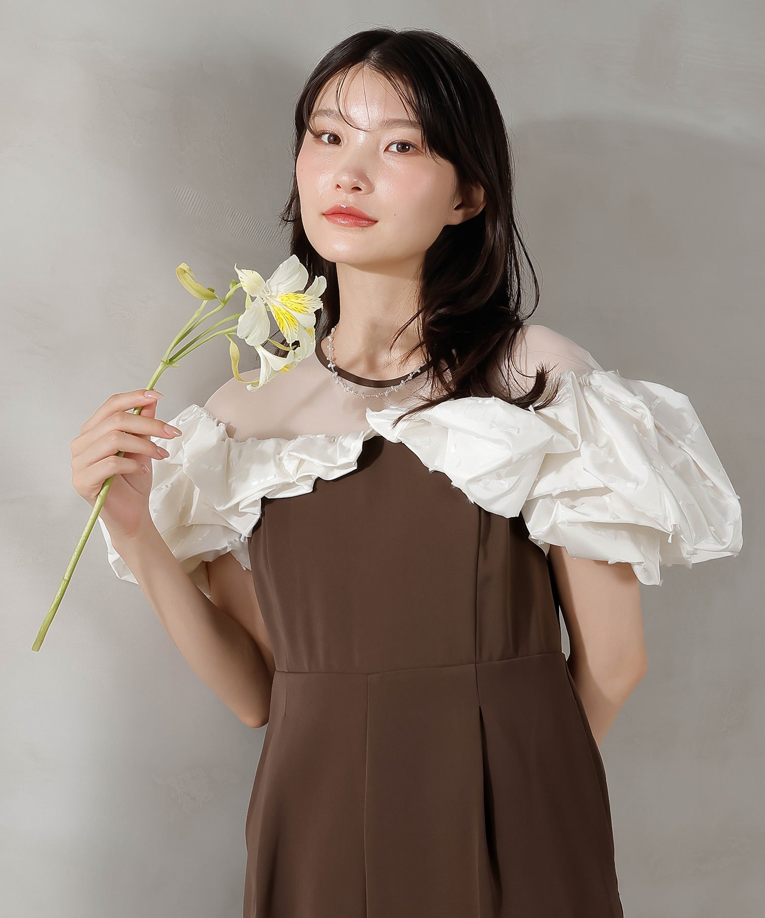 リボンジャガード バイカラー オールインワンパンツドレス