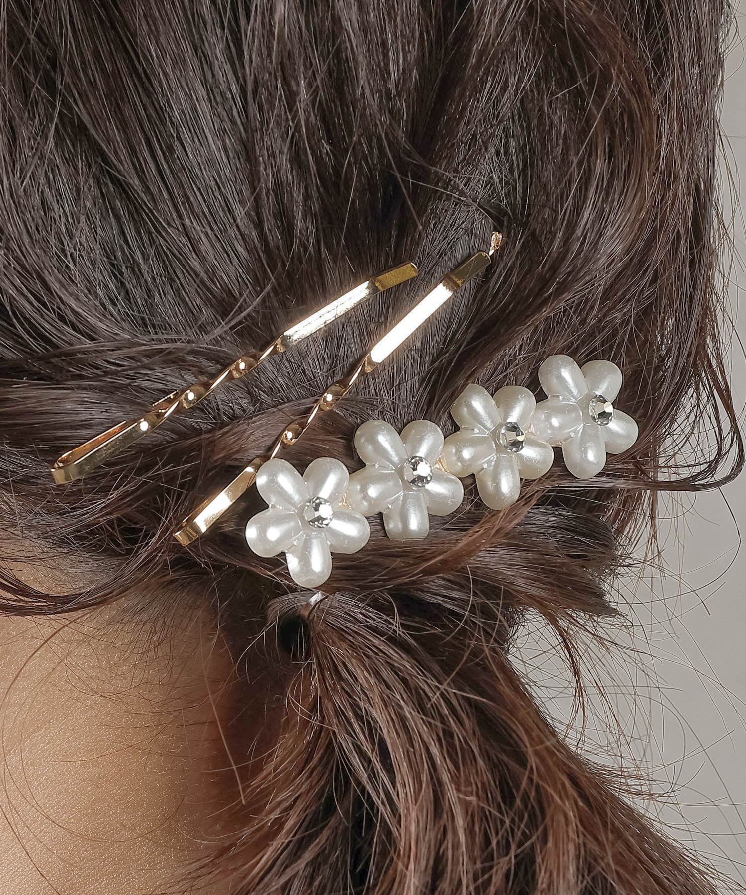 3点セットビジュー パール キラキラ フラワー 大きめ ヘアピン ヘアクリップ