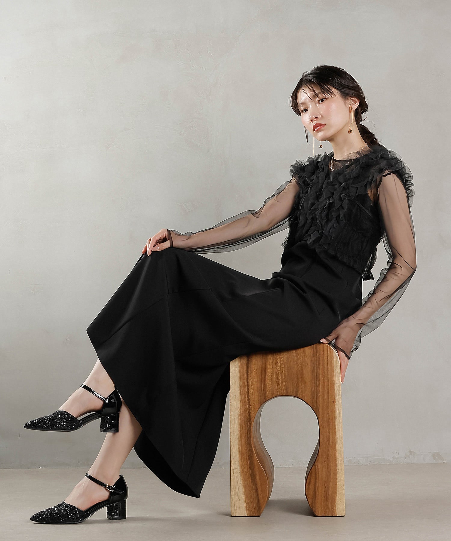 チュール フリル ベスト シアー トップス ワンピース 3点セット