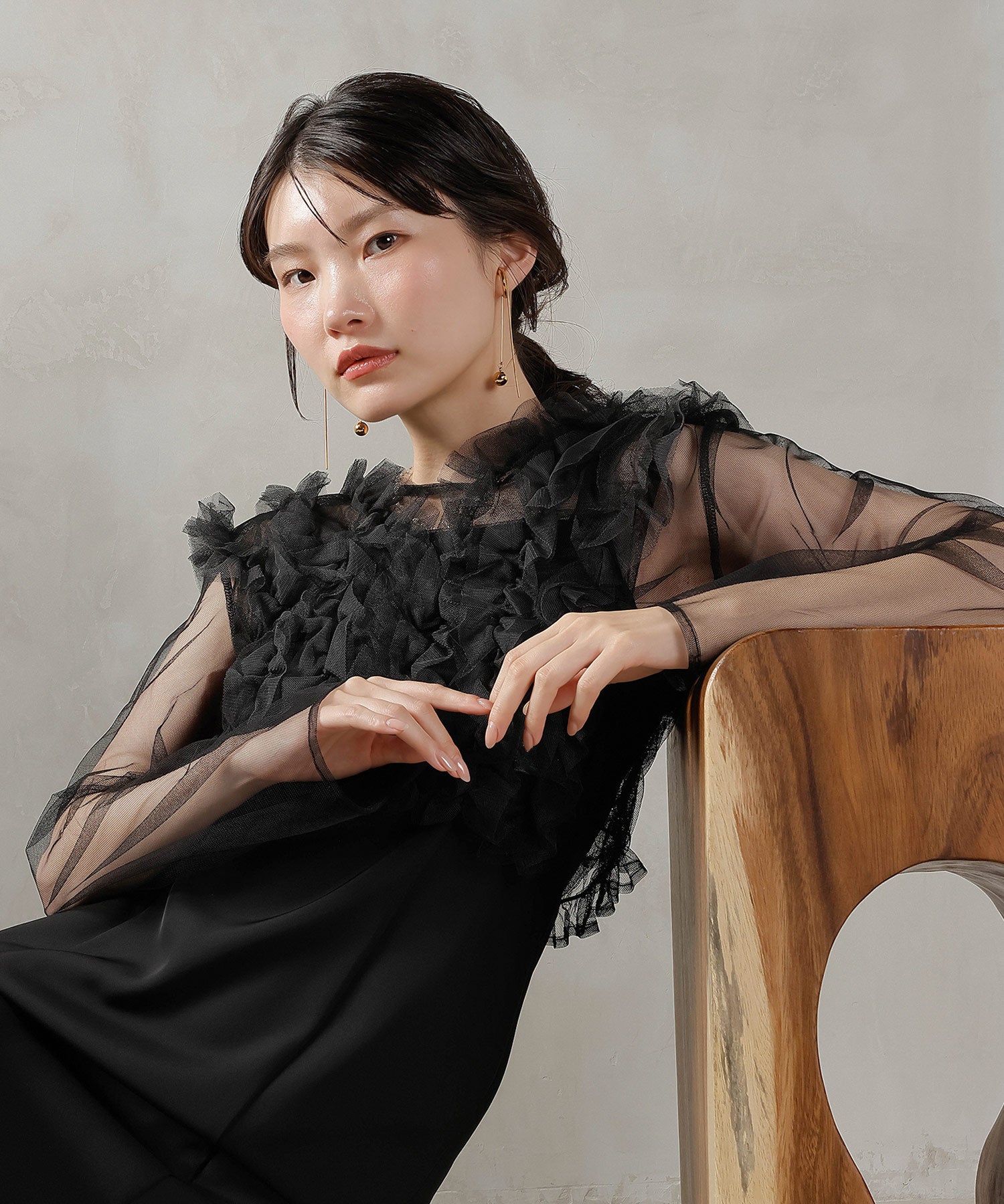 チュール フリル ベスト シアー トップス ワンピース 3点セット