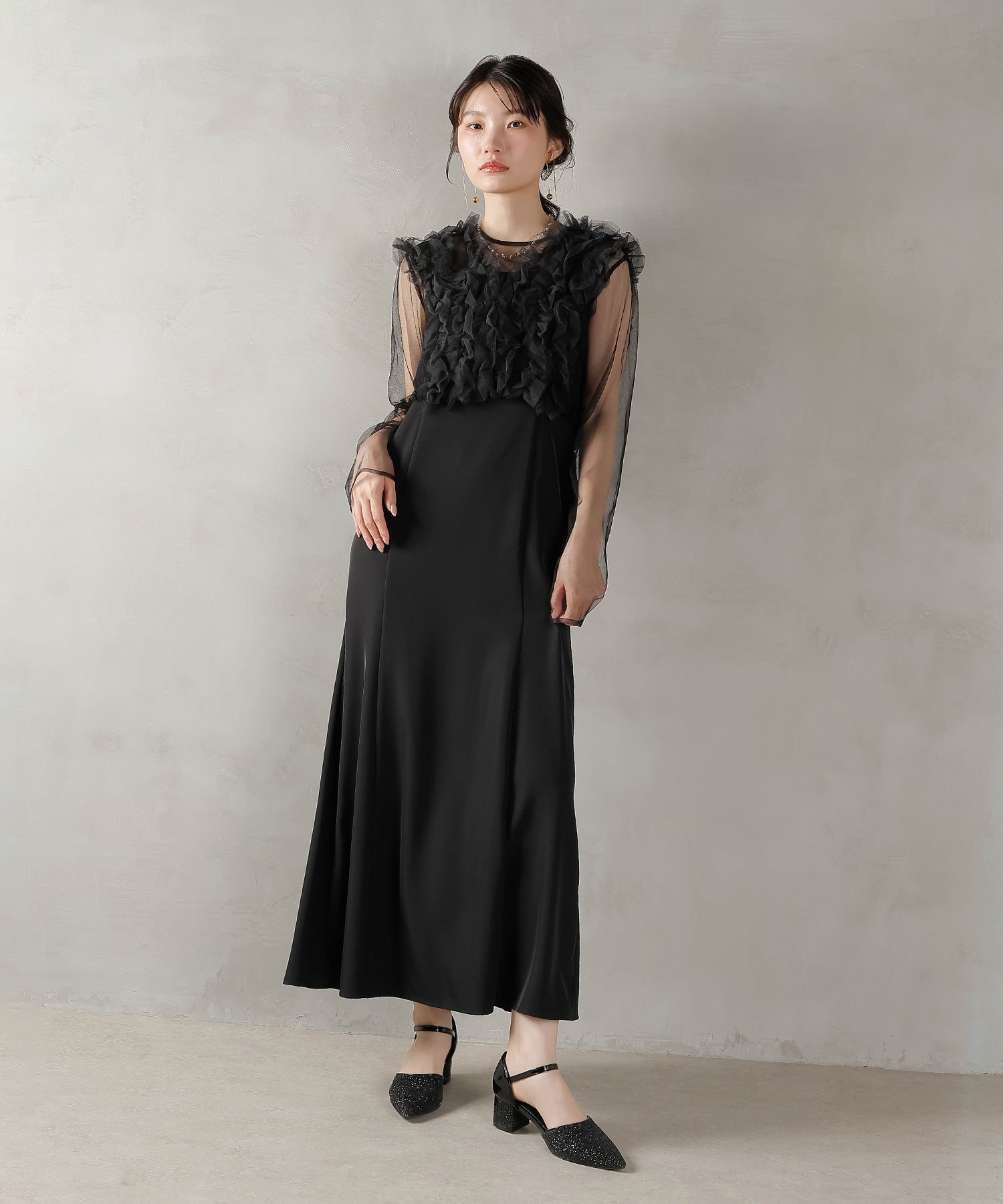 チュール フリル ベスト シアー トップス ワンピース 3点セット