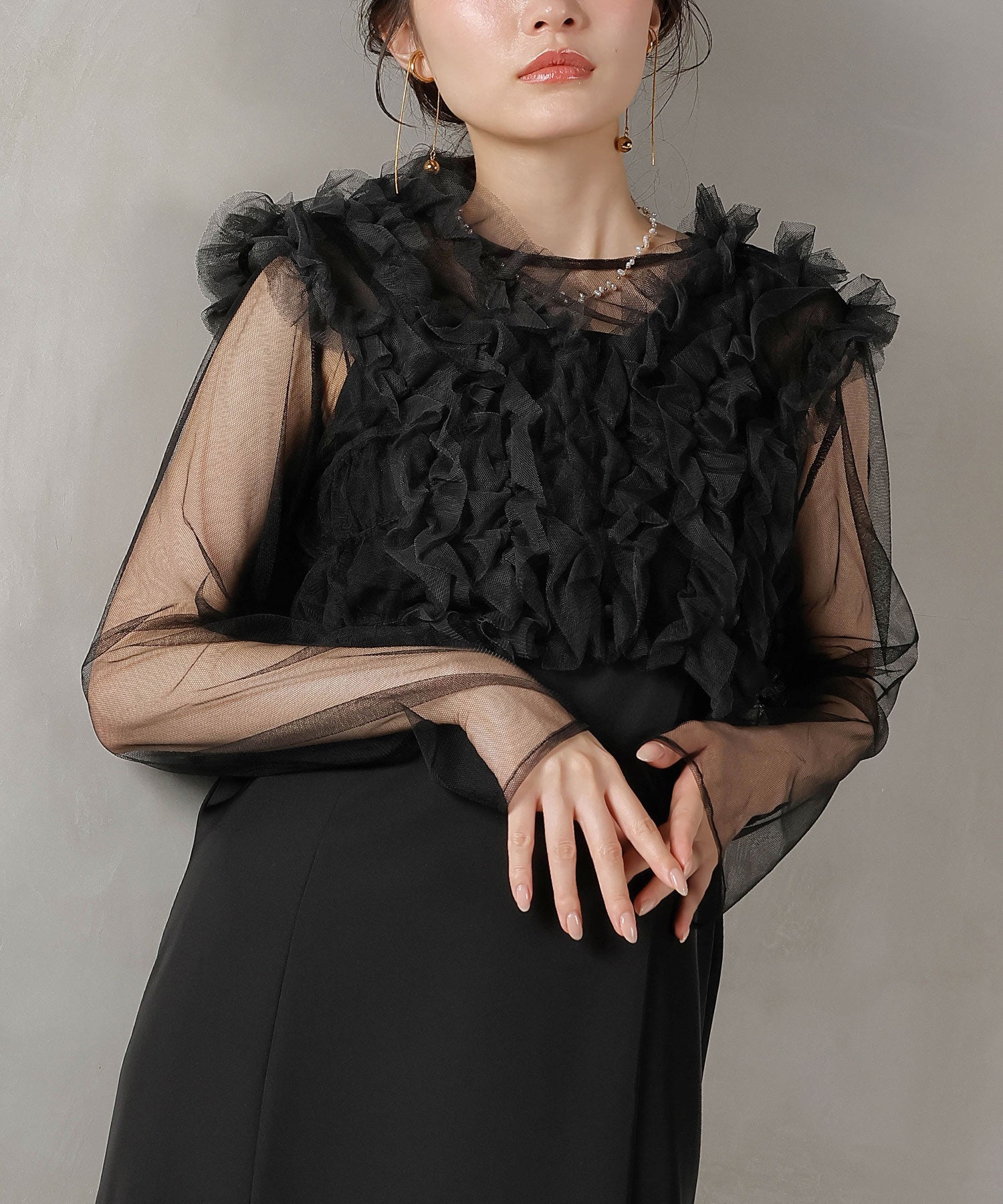 チュール フリル ベスト シアー トップス ワンピース 3点セット