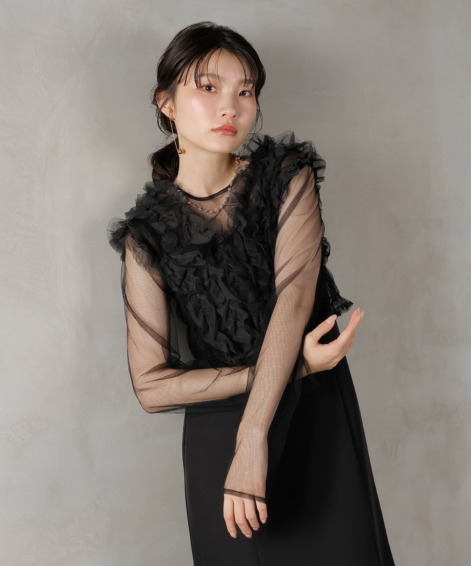 チュール フリル ベスト シアー トップス ワンピース 3点セット