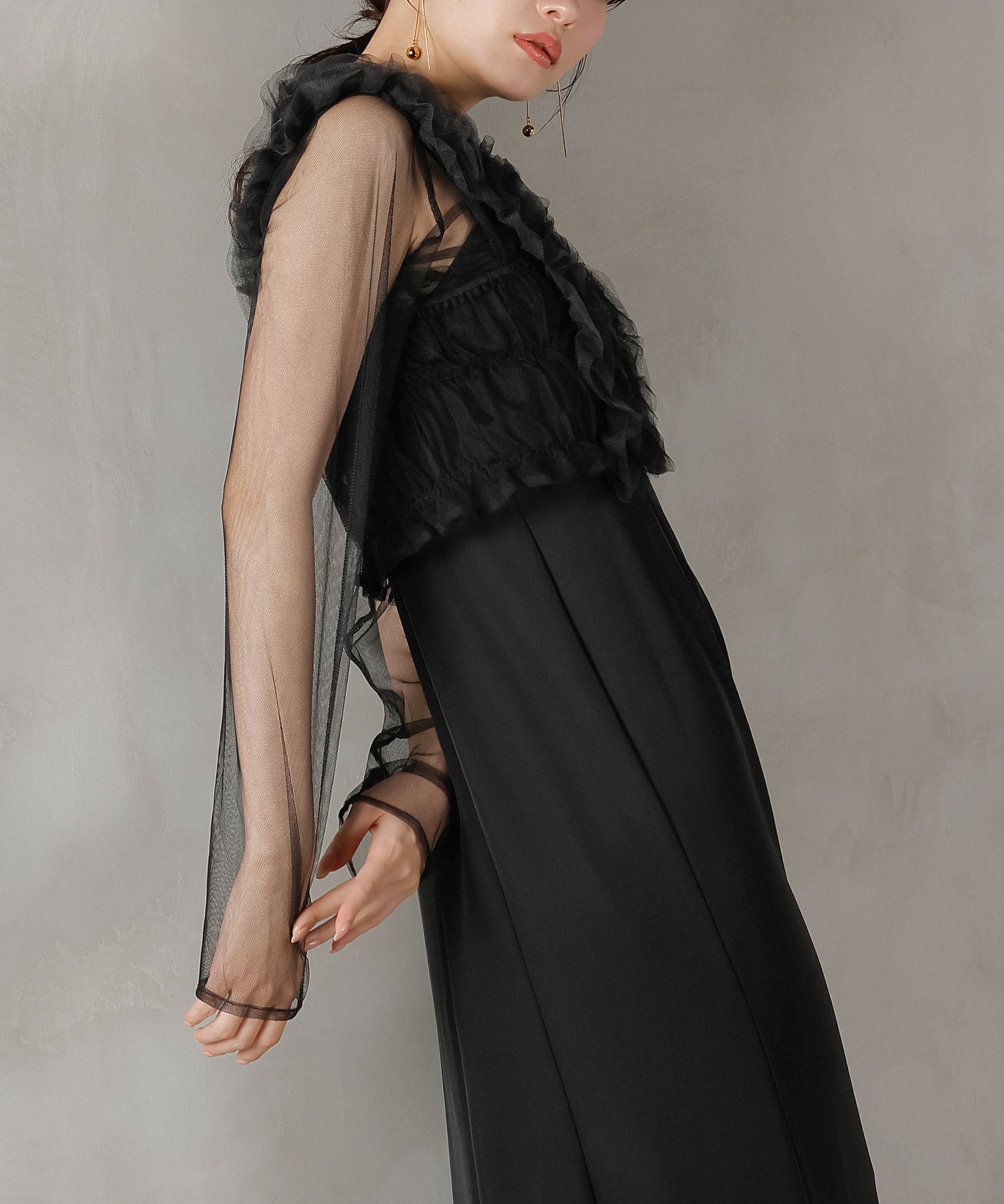 チュール フリル ベスト シアー トップス ワンピース 3点セット