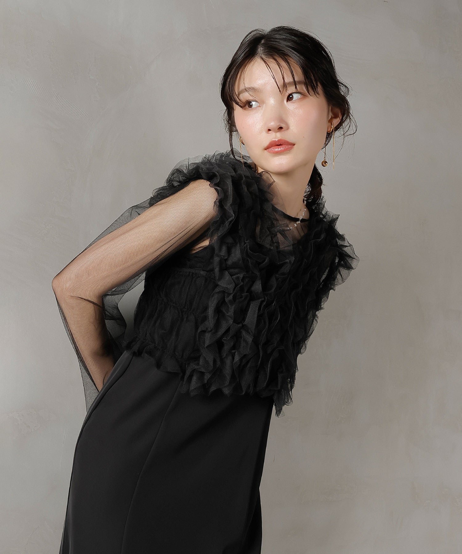 チュール フリル ベスト シアー トップス ワンピース 3点セット