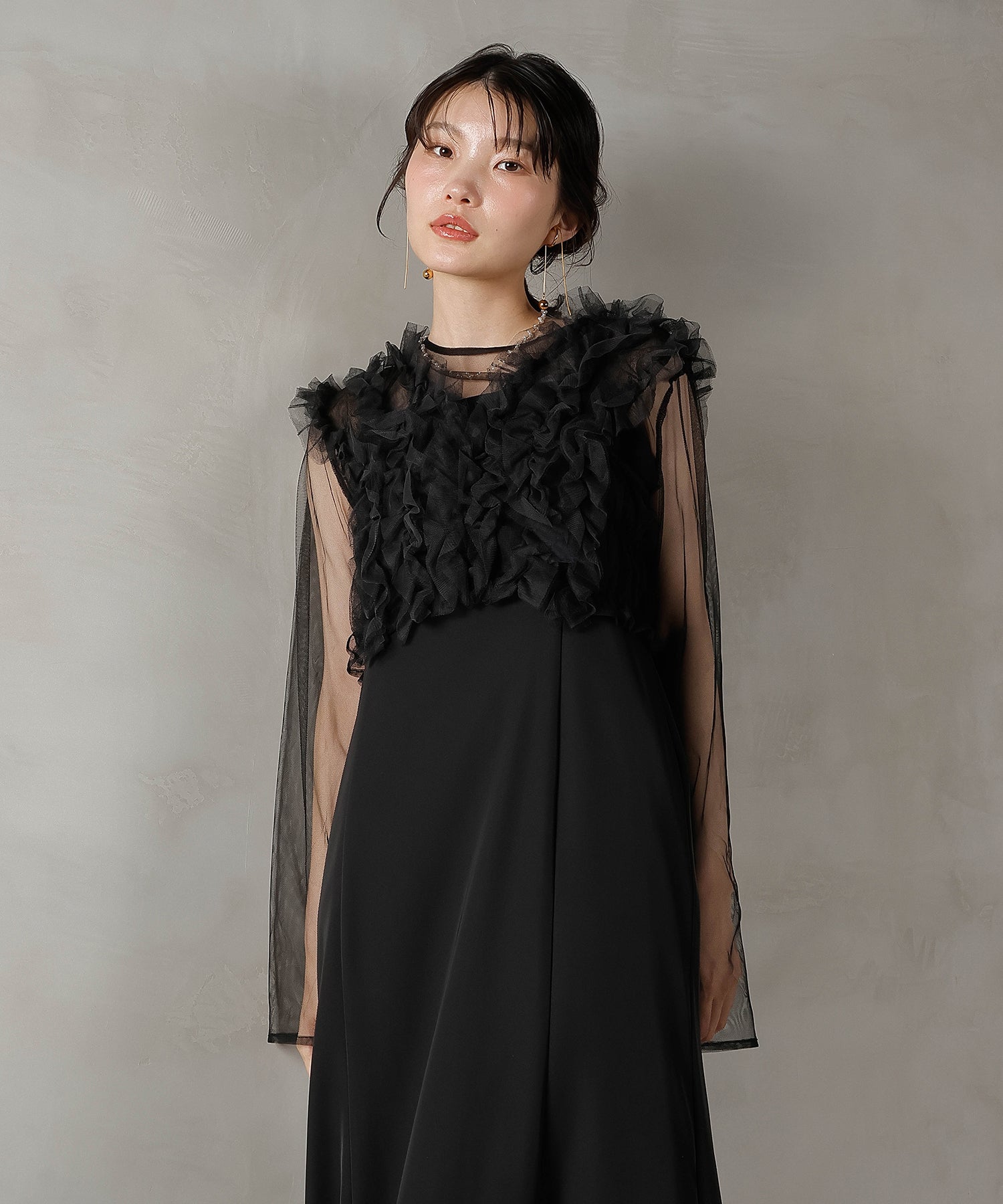 チュール フリル ベスト シアー トップス ワンピース 3点セット