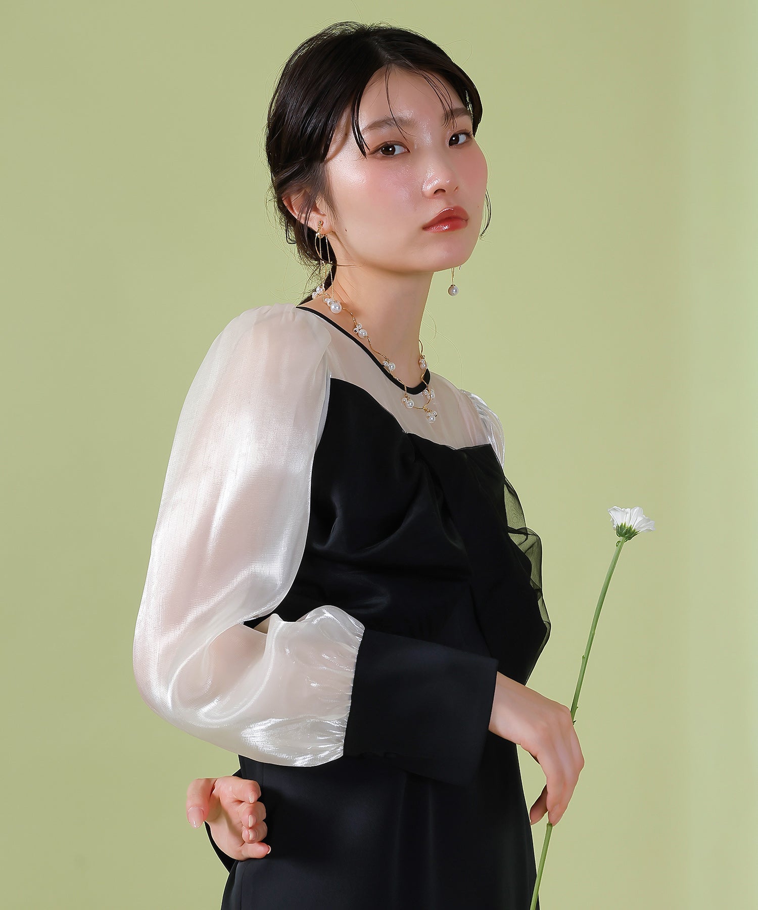 胸元リボン ビスチェ風 Iラインワンピースドレス