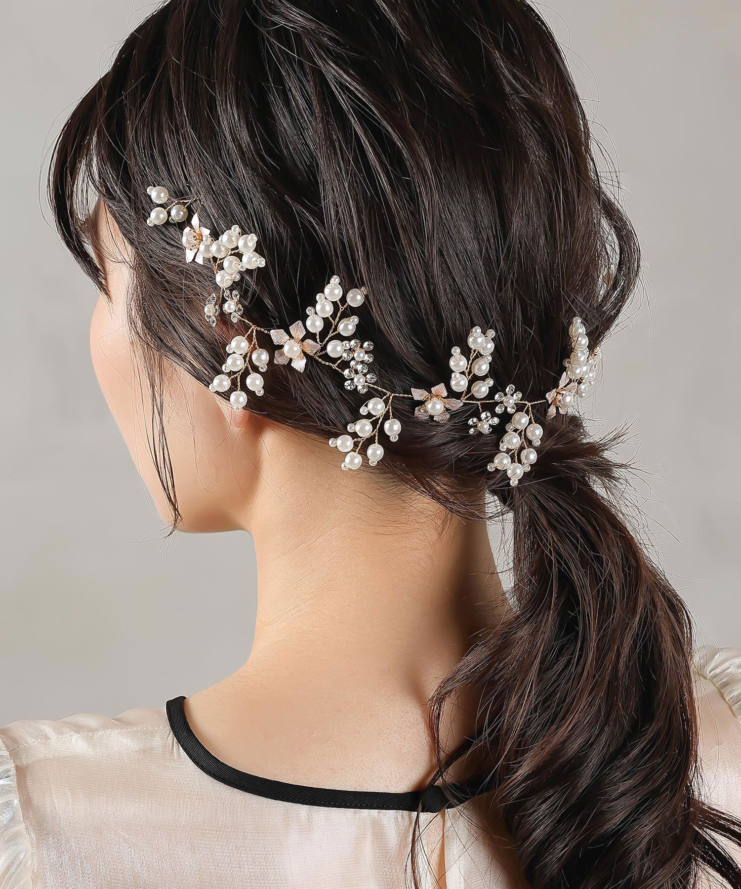 パール ビジュー フラワー リーフ ヘッドドレス ヘアアクセサリー