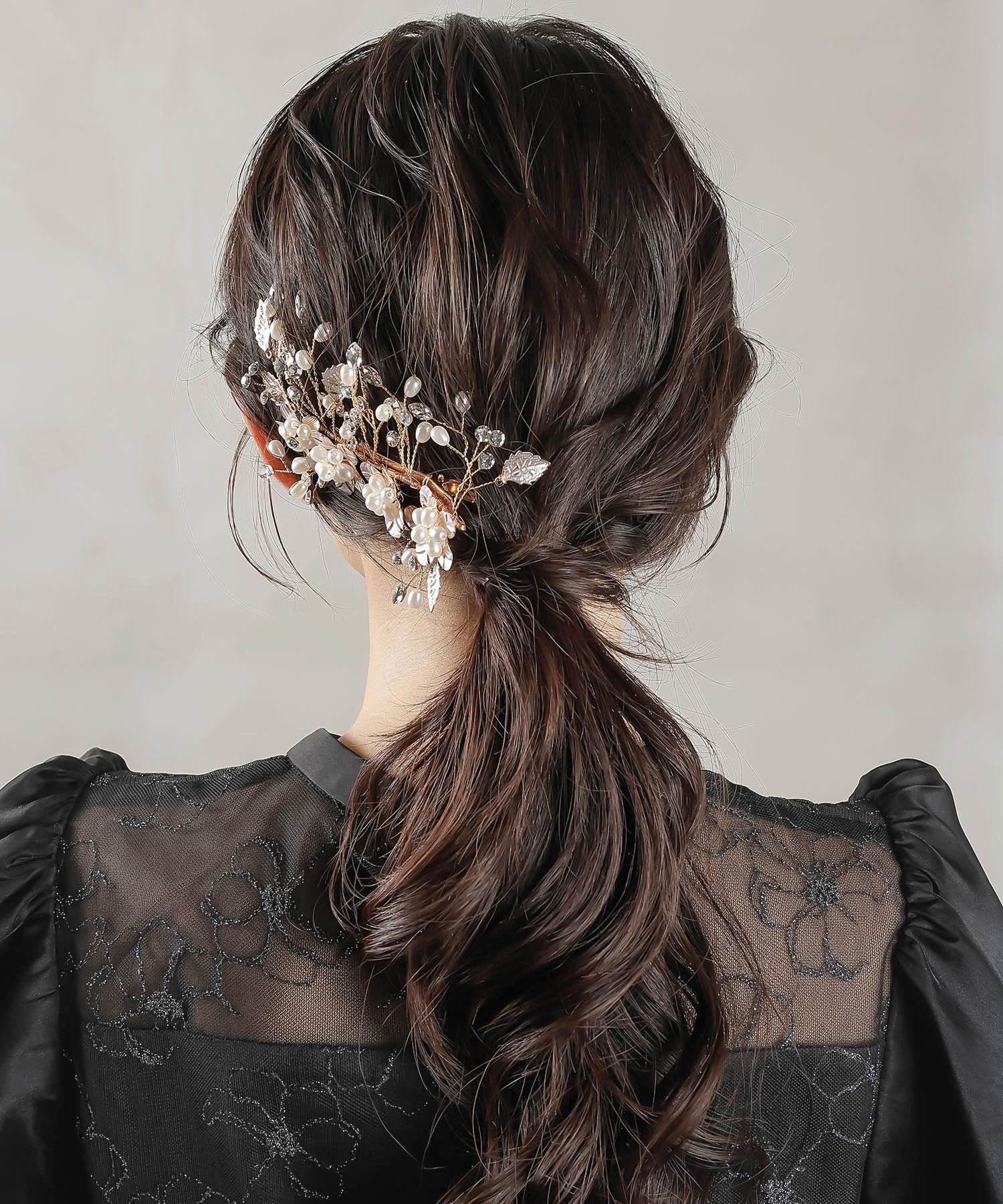 パール ビジュー フラワー リーフ ヘアクリップ