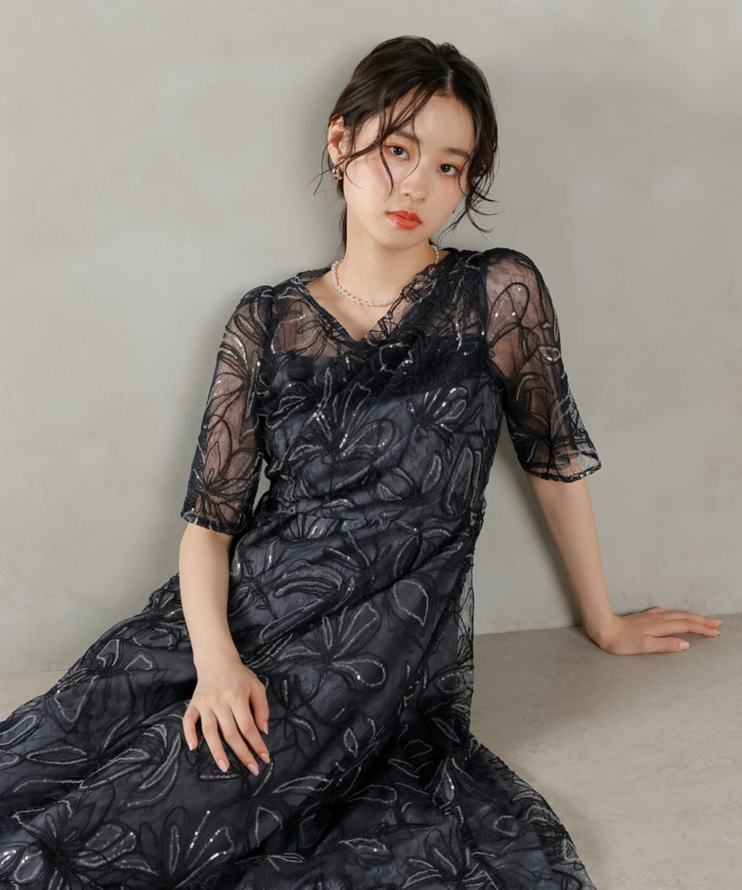 花柄 シャイニースパンコール パーティー ドレス