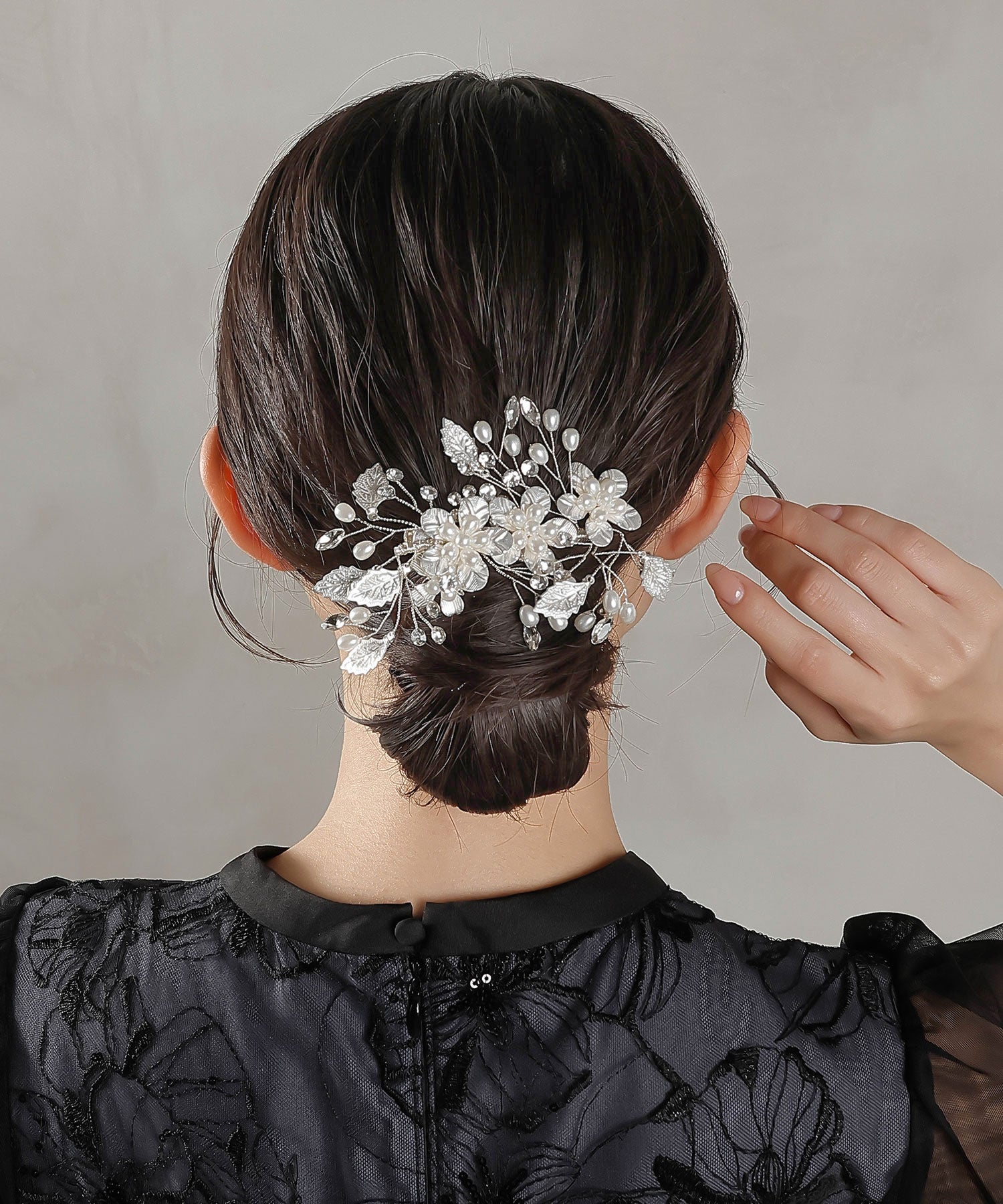 パール ビジュー フラワー リーフ ヘアクリップ
