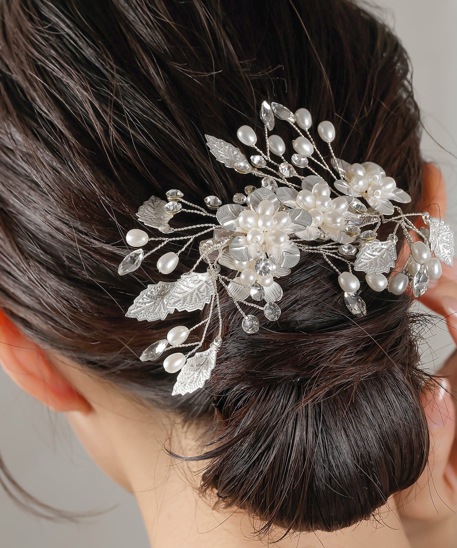 パール ビジュー フラワー リーフ ヘアクリップ